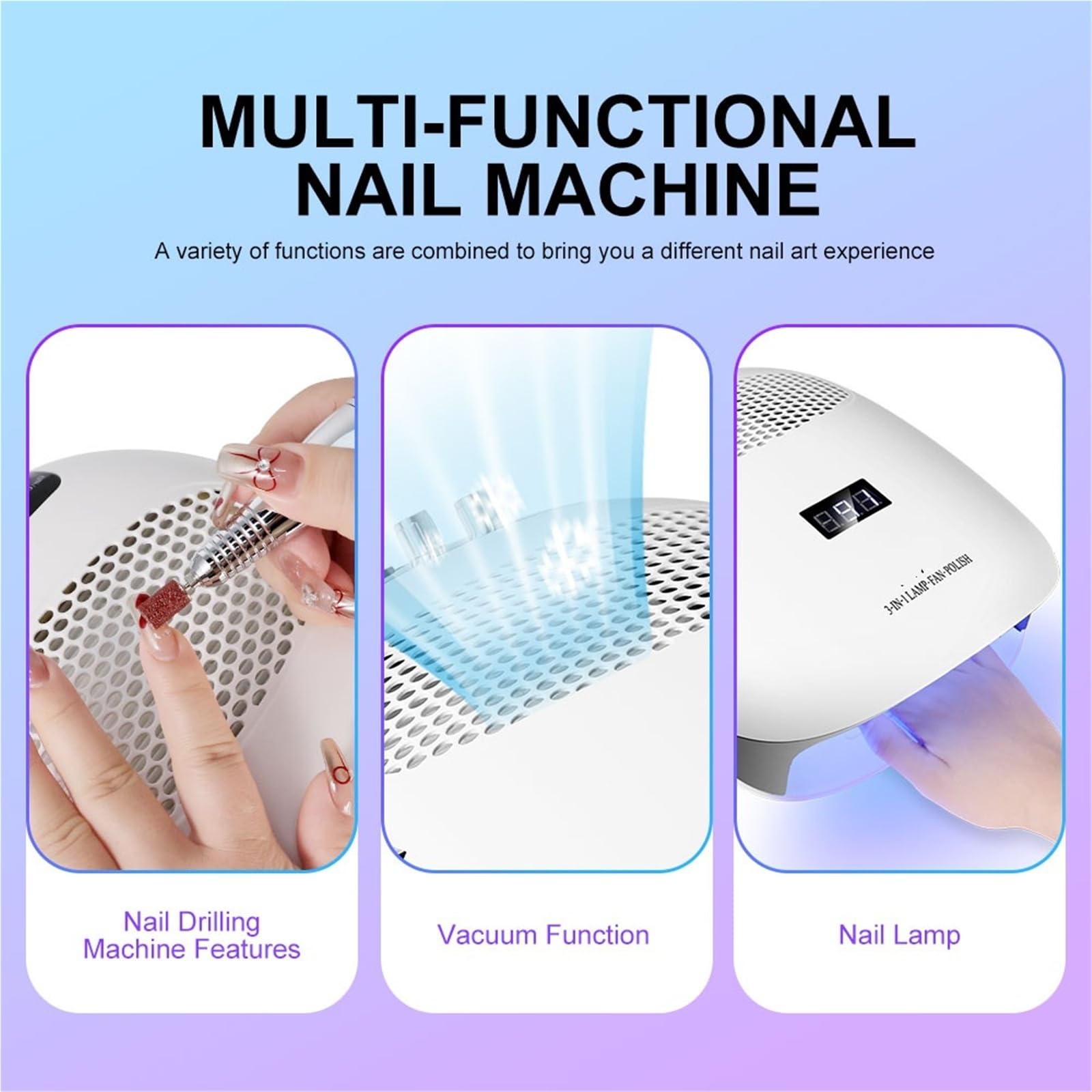 Aspirador Uñas, Taladro de manicura práctico, lámpara UV LED, aspiradora 3 en 1 con lámpara de detección infrarroja, filtro reutilizable, amoladora de 35000 RPM