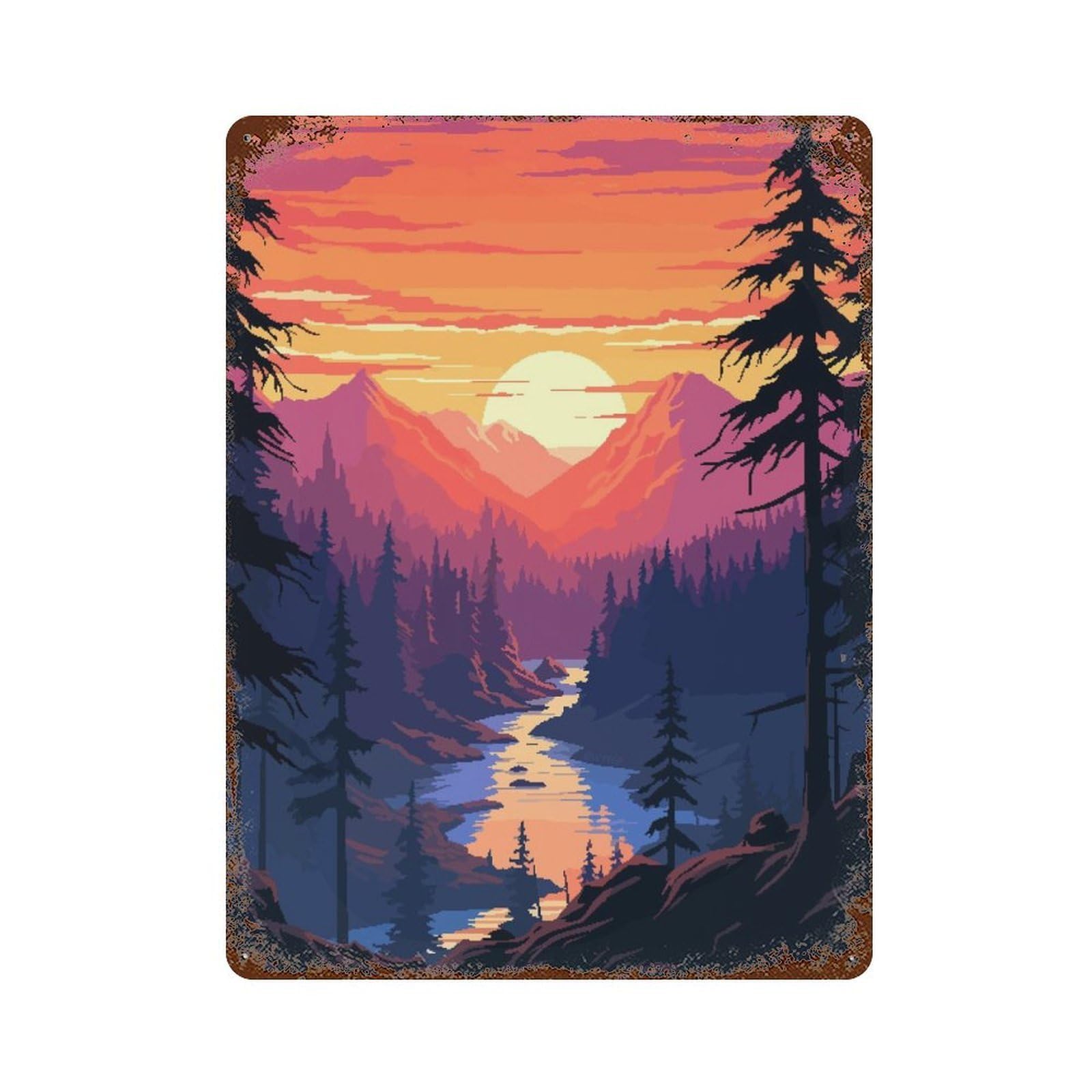 Garage Style California River Pixel Art Vintage Rust Metal Sign 15.7"x11.8", Rustic Home Decor for Bar And Workshop