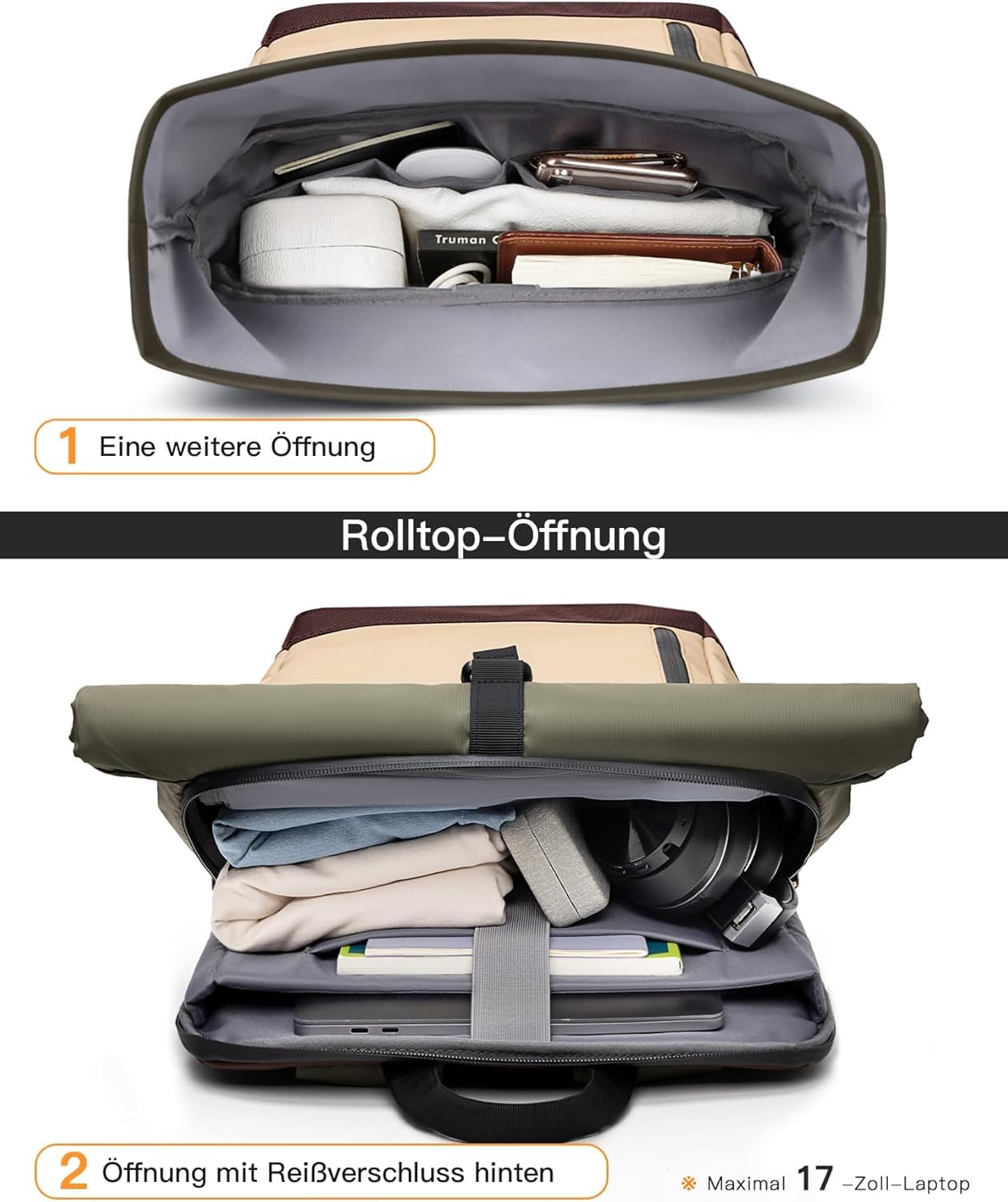 Inateck RollTop plecak dla mężczyzn i kobiet, 25-30 l, plecak rowerowy, plecak szkolny, na uczelnię, czas wolny, do pracy, sportu, podróży, stylowy plecak dzienny z kieszenią na laptopa o przekątnej