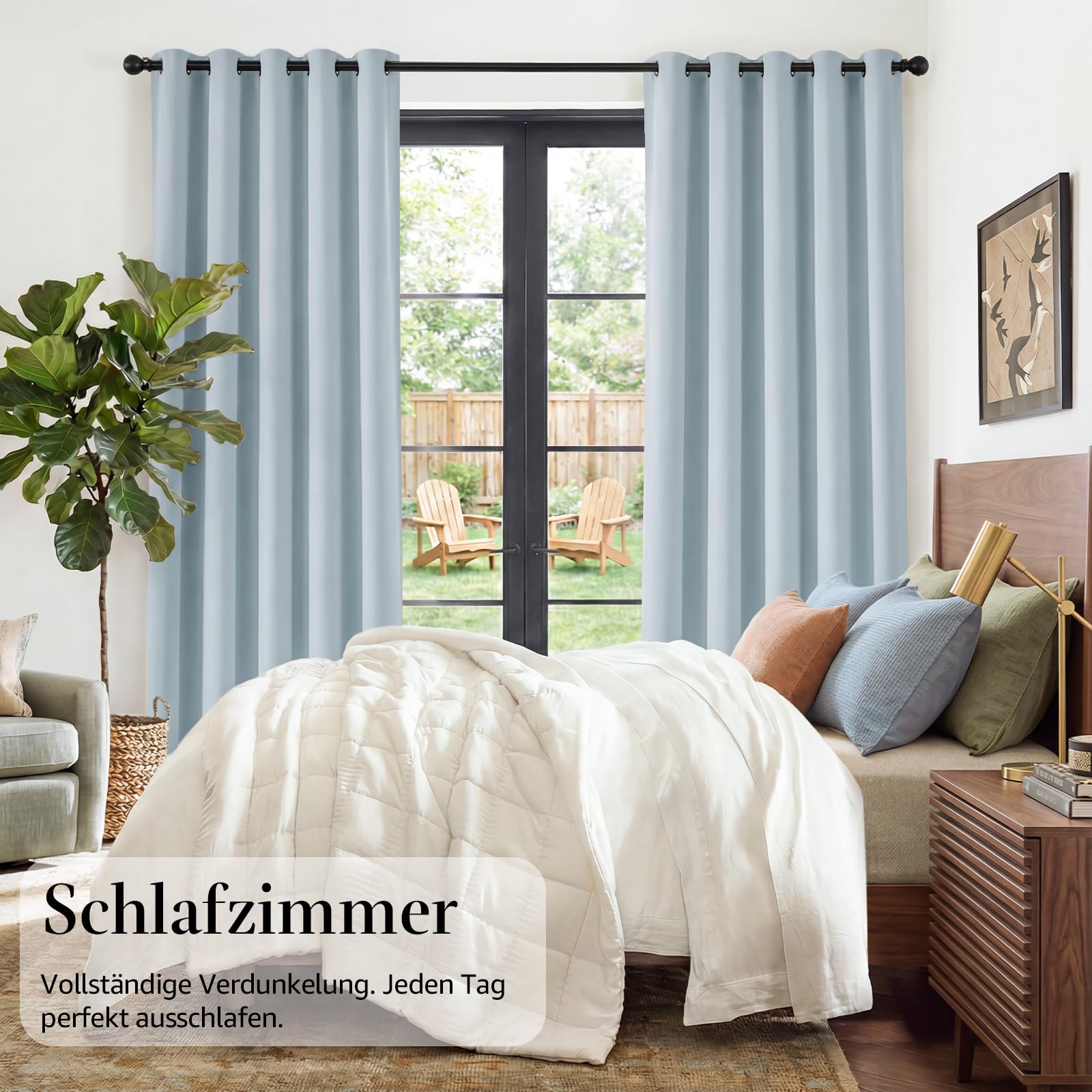 TOPICK Cortinas Cortas Opacas 140An x 200Al cm 2 Paneles Azul Claro | Cortinas Blackout Térmicas Aislantes Frío y Calor Grises con Ojales Modernas para Ventanas Salón Dormitorio Cocina