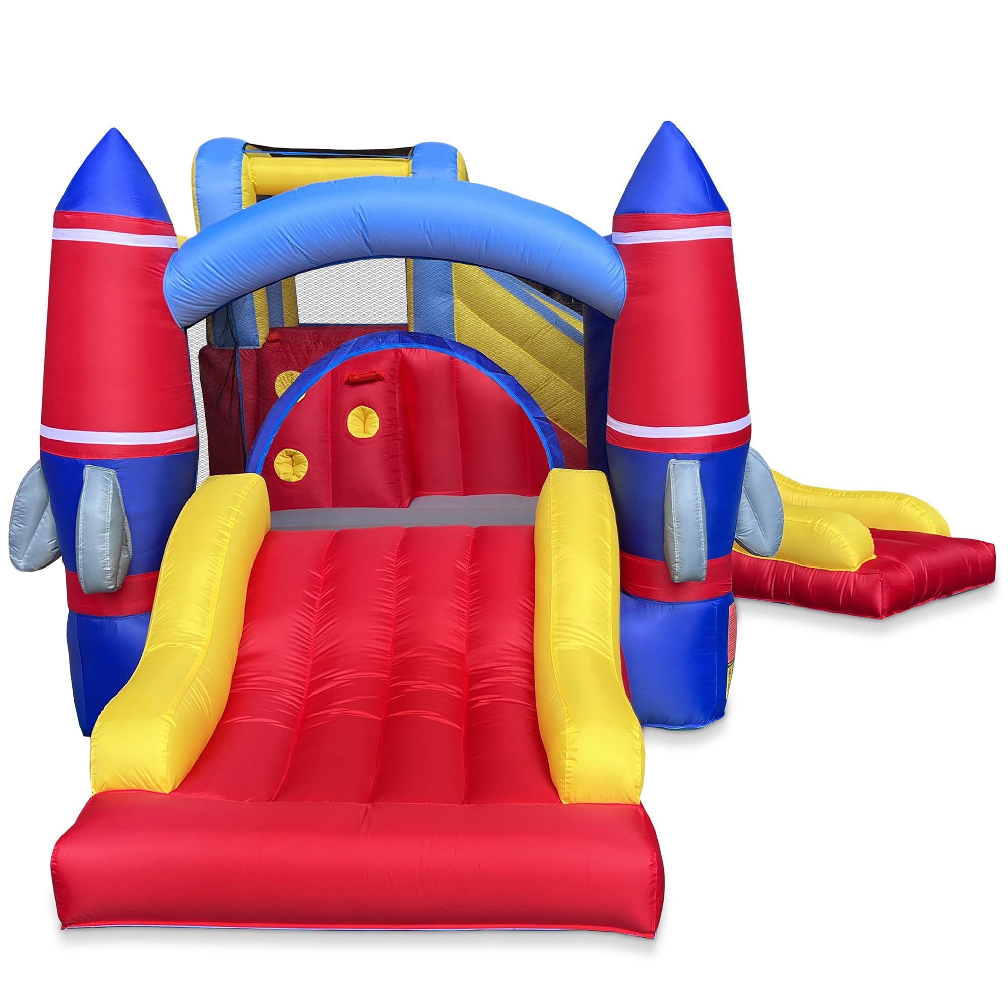 Cloud 9 Inflatable Rocket Bounce House with Blower, Bouncer for Kids with Two Slides and Large Jumping Area
