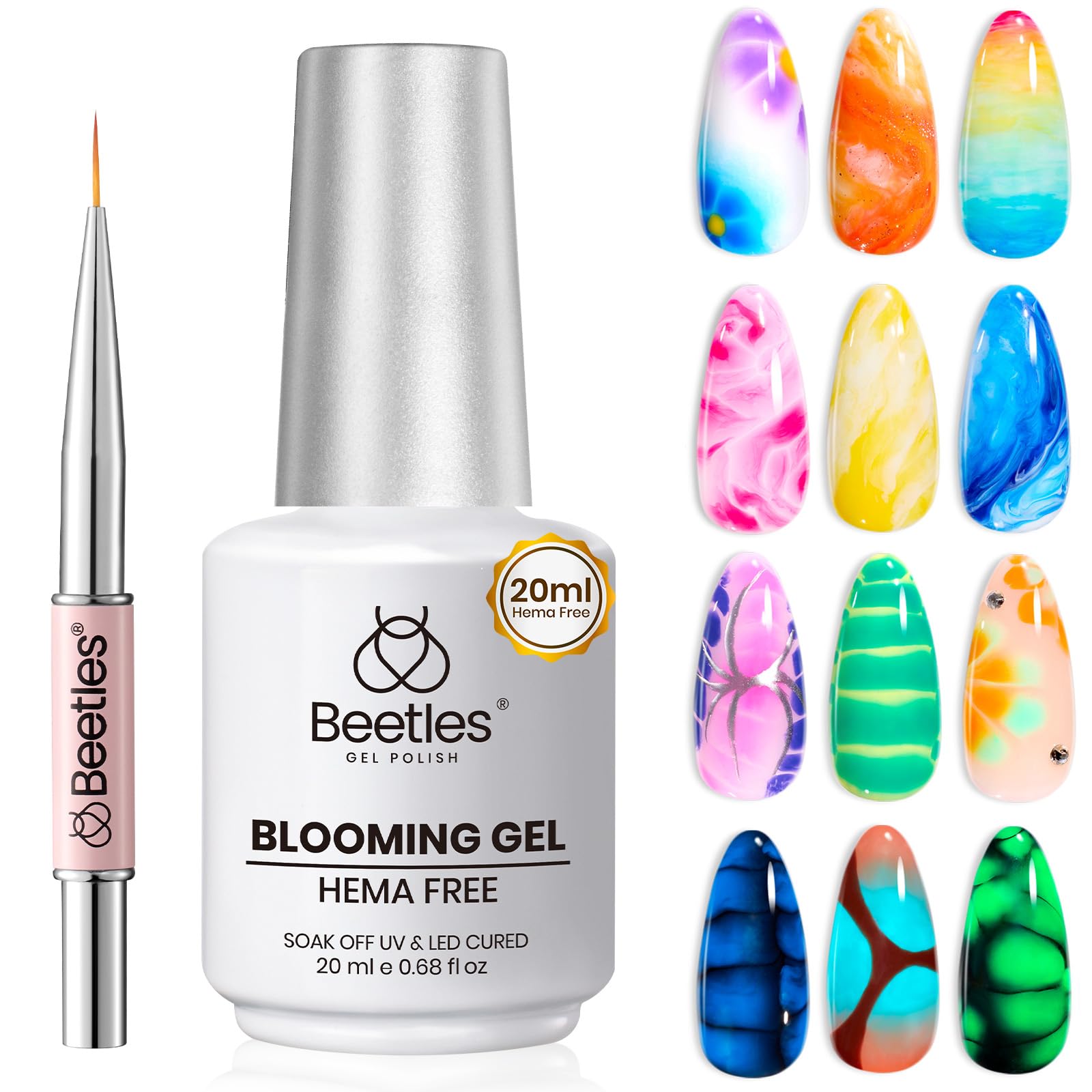 Beetles Blooming Gel Nail Polish, 20ml Hema-Free Clear UV LED Blossom Gel Polish for Spreading Effect Marble Natural Stone Watercolor Floral Soak off Uv DIY Manicure Large Capacity