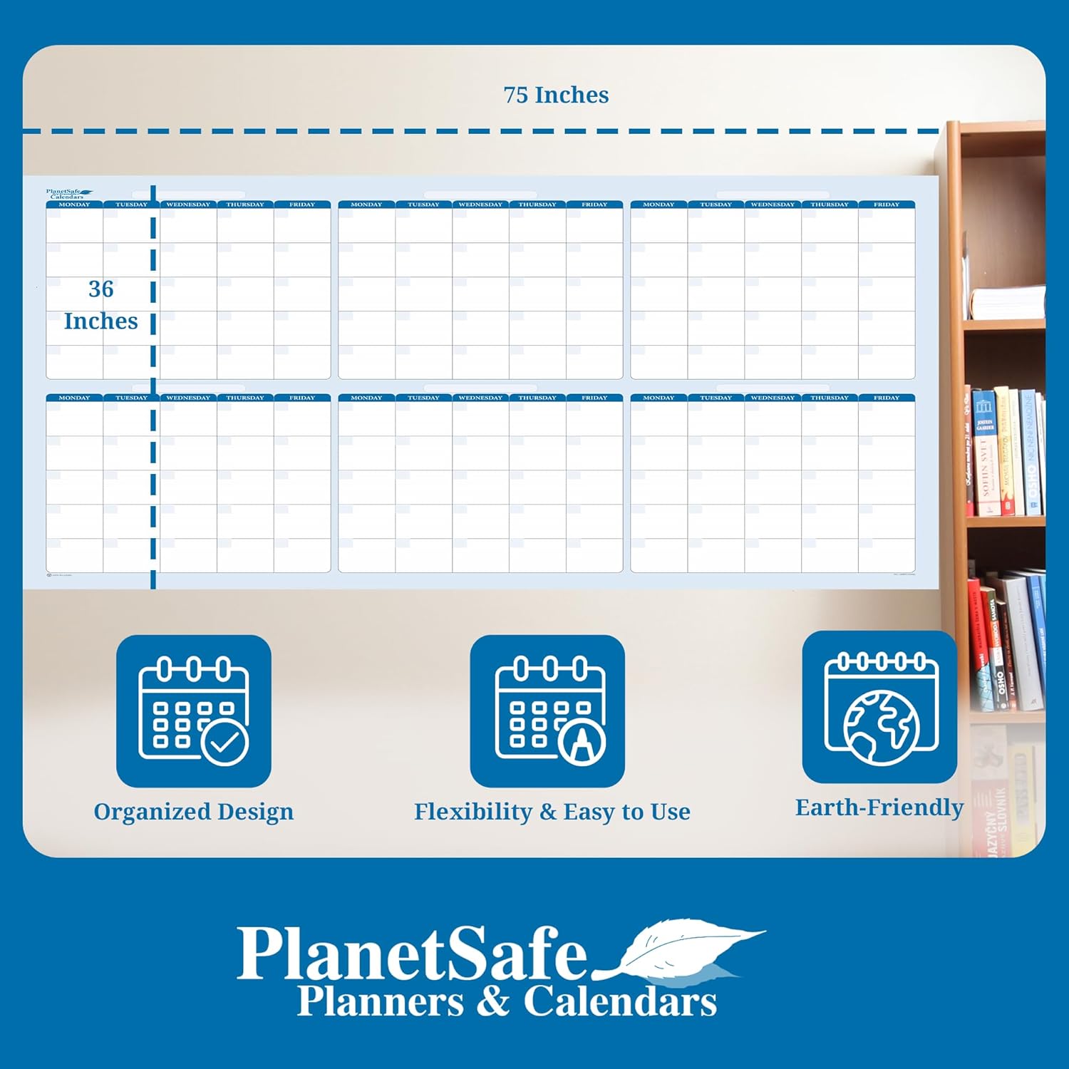 36" x 75" Earth Green 180-Day 6-month Task, Goals and Objective Erasable Wall Laminated Poster Planner - Complete with Fine tip Dry-erase marker and eraser