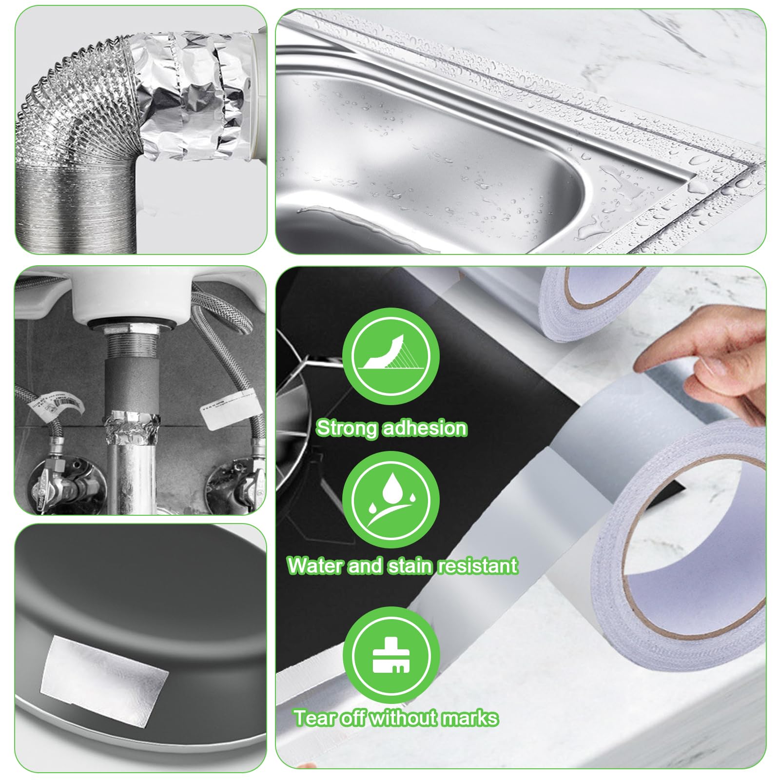 Tuyau d'Air d'Évacuation en PVC Gaine Flexible en Aluminium 125 mm x 2m Tube de Ventilation avec 2 Colliers de Serrage et Ruban Aluminium 5m pour Sèche-Linge Climatiseur Mobile Hotte Aspirante