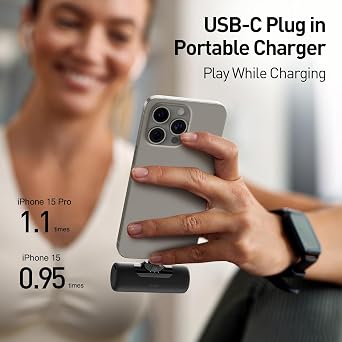 iWALK Portable Charger for iPhone 15/16/17, Power Bank with Build-in USB C Connector, 4,500mAh Battery Pack Phone Charger for iPhone Series, Samsung S22/23/S24 Series and Android, Black