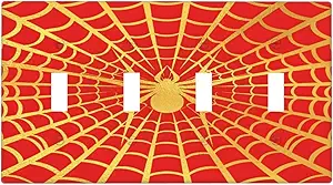 Decorative Switch Plate Covers Red Background with Golden Spiderweb Spider 4 Gang Light Switch Cover Plate Quad Toggle Wall Plate Light Switch Covers for Bedroom Home Decor