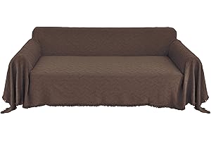 Washable Geometric Jacquard Couch Cover in Dark Brown