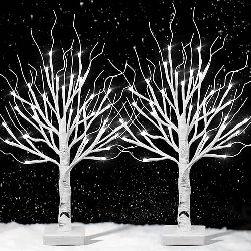 Árbol de abedul iluminado con 36 luces LED para decoración del hogar, juego de 2 decoraciones de árbol artificial iluminado, árbol de abedulbonsái