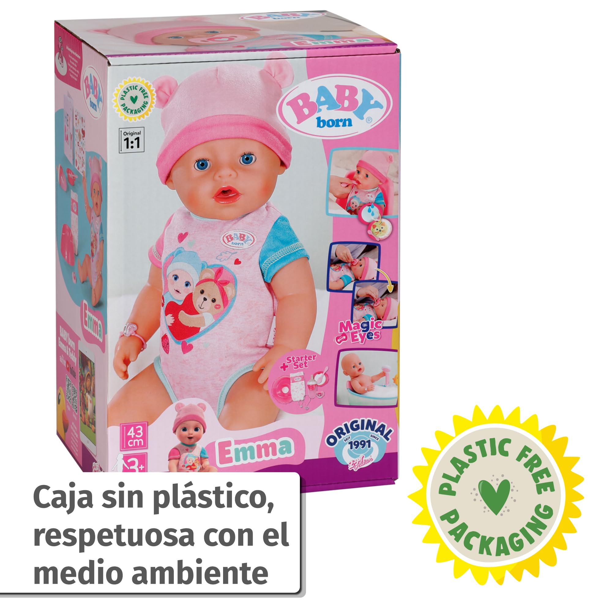 Baby Born Emma - Muñeca de 43 cm - 10 Funciones, Incluye Accesorios y Pelele - Funciona sin Pilas - Apto para niños a Partir de 3 años