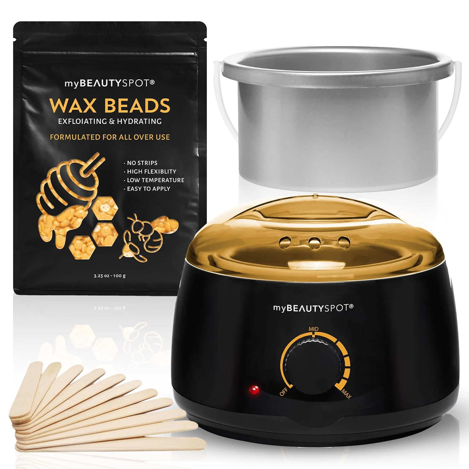 My Beauty Spot Waxing Kit for Women – At-Home Wax Machine for Hair Removal with Hard Honey Wax Beads, Warmer Pot & Applicators – Full Body & Bikini Use, Exfoliating & Hydrating Formula