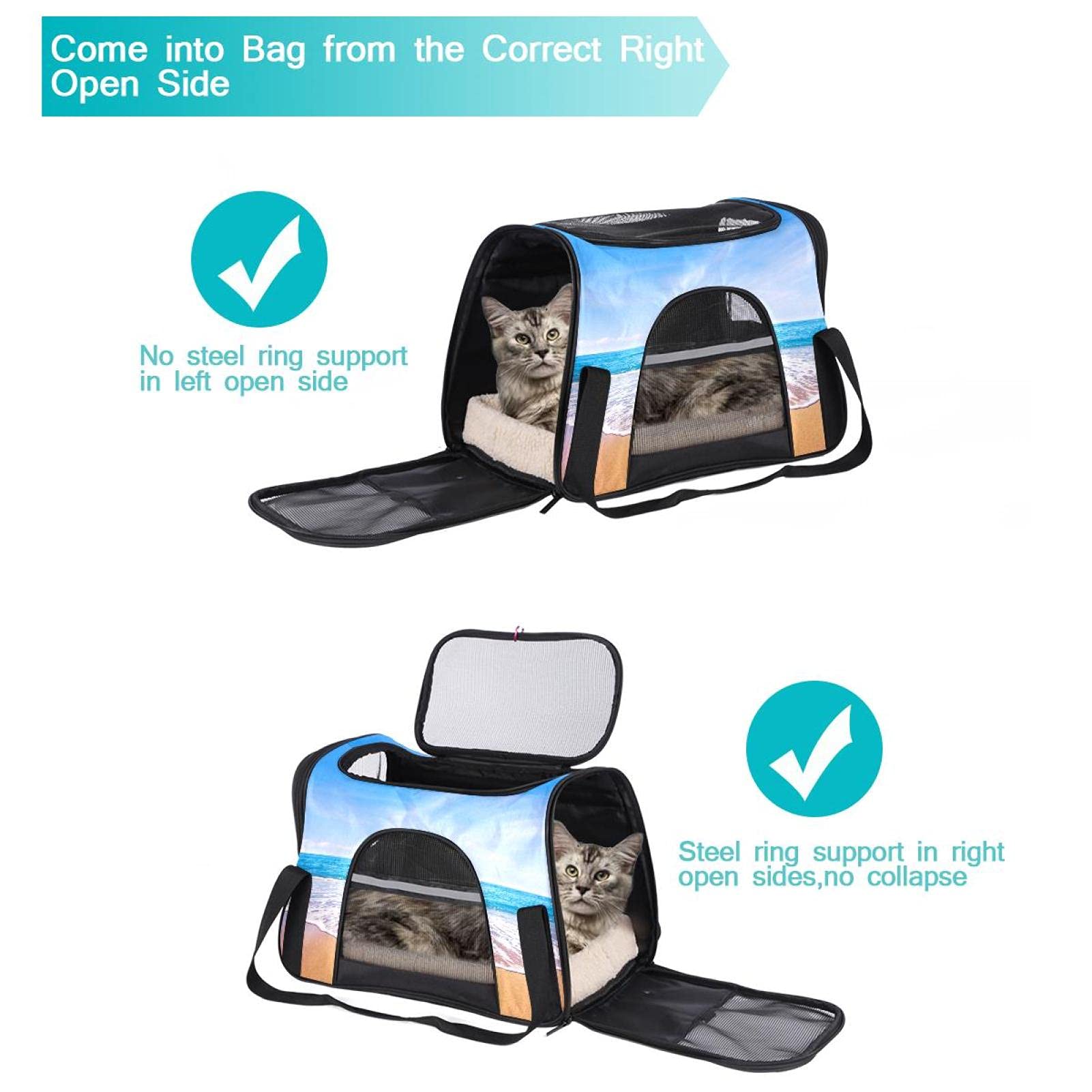 Trasportino per animali domestici da spiaggia e mare morbido da viaggio per gatti, cani e cuccioli, borsa portatile pieghevole per animali domestici approvata dalla compagnia aerea
