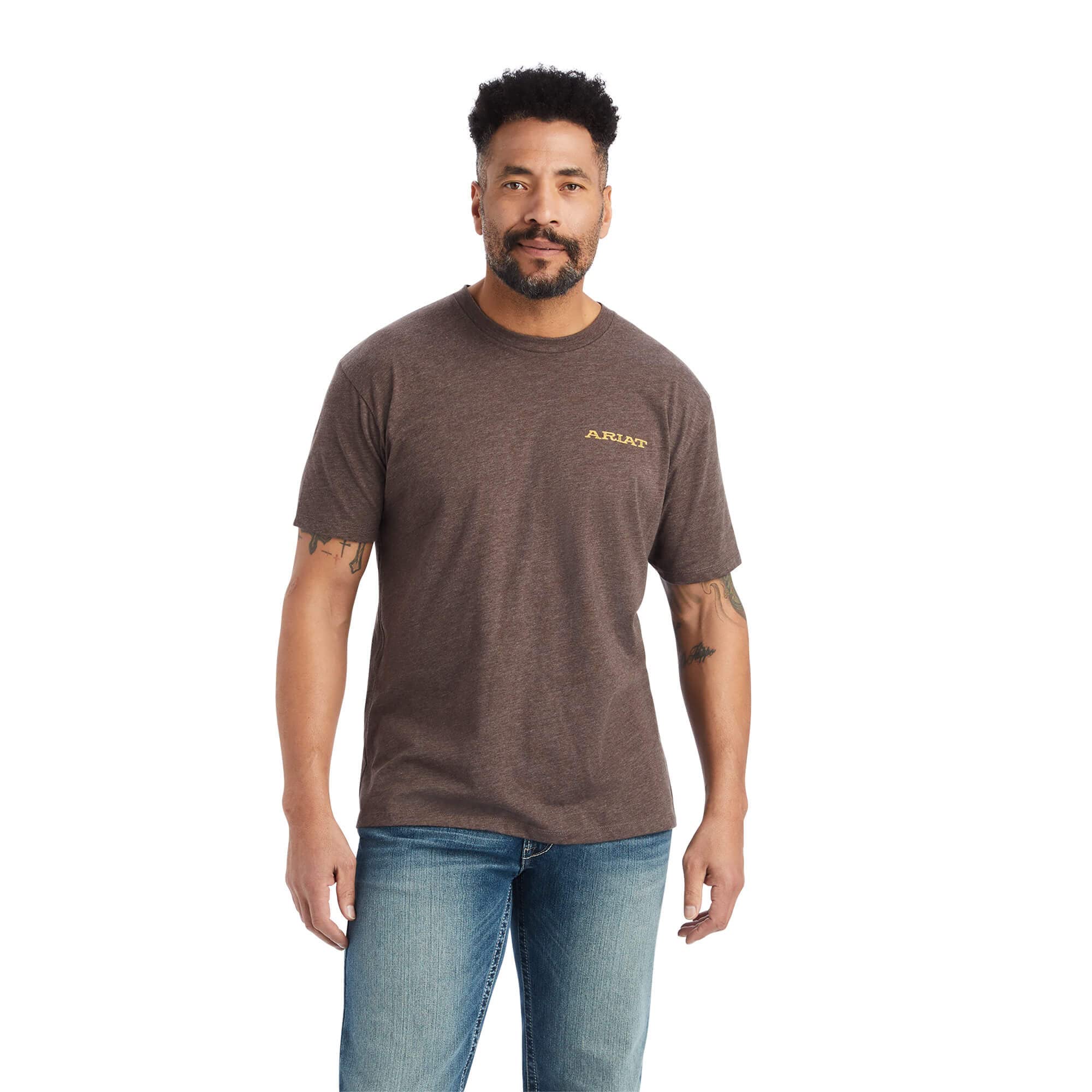 ARIAT Men's Bronc Buster T-Shirt, Brown Heather