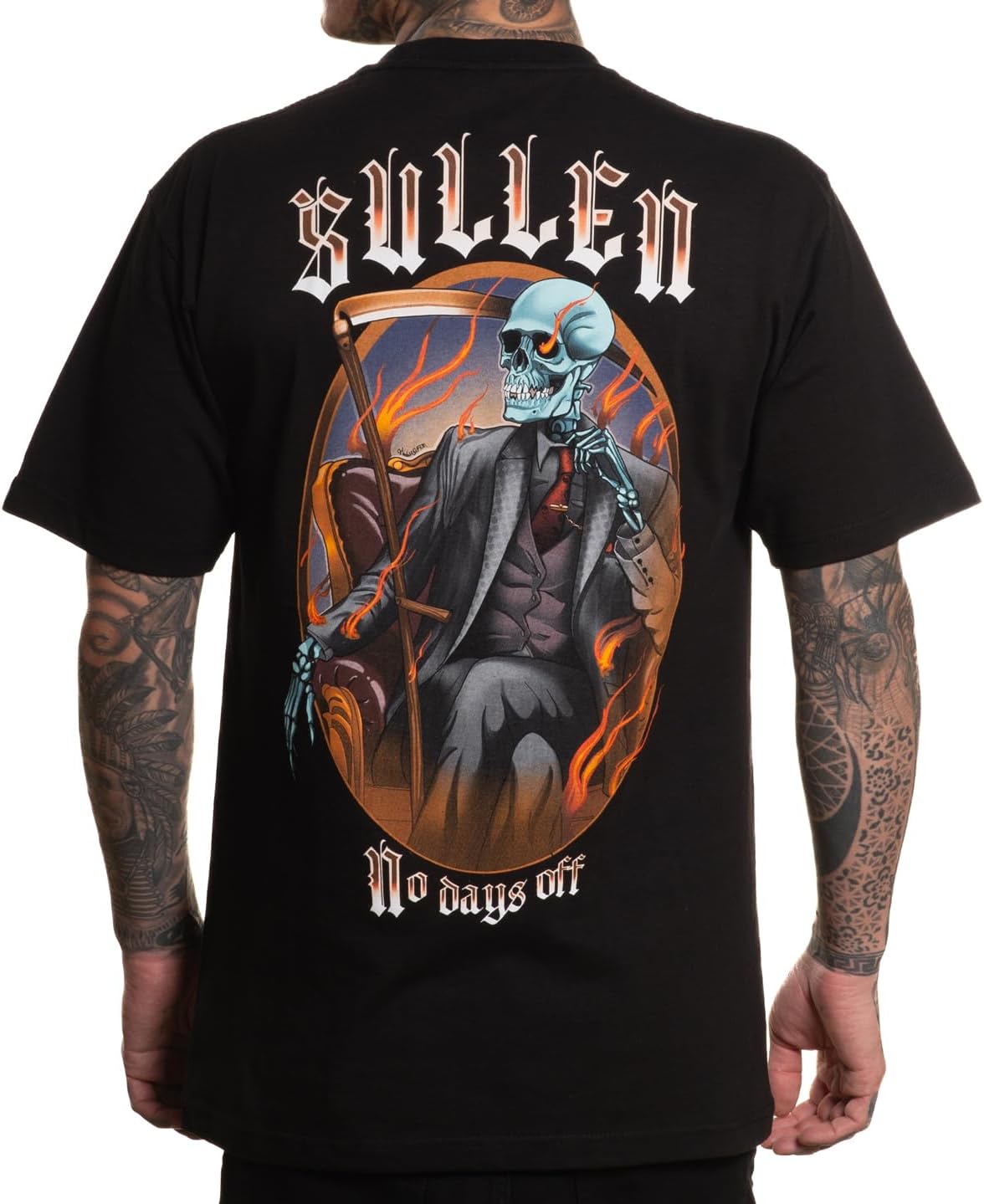 Sullen Men's No Days Off Reaper Capsule Tattoo Lifestyle Graphic Standard Short Sleeve Black Tee