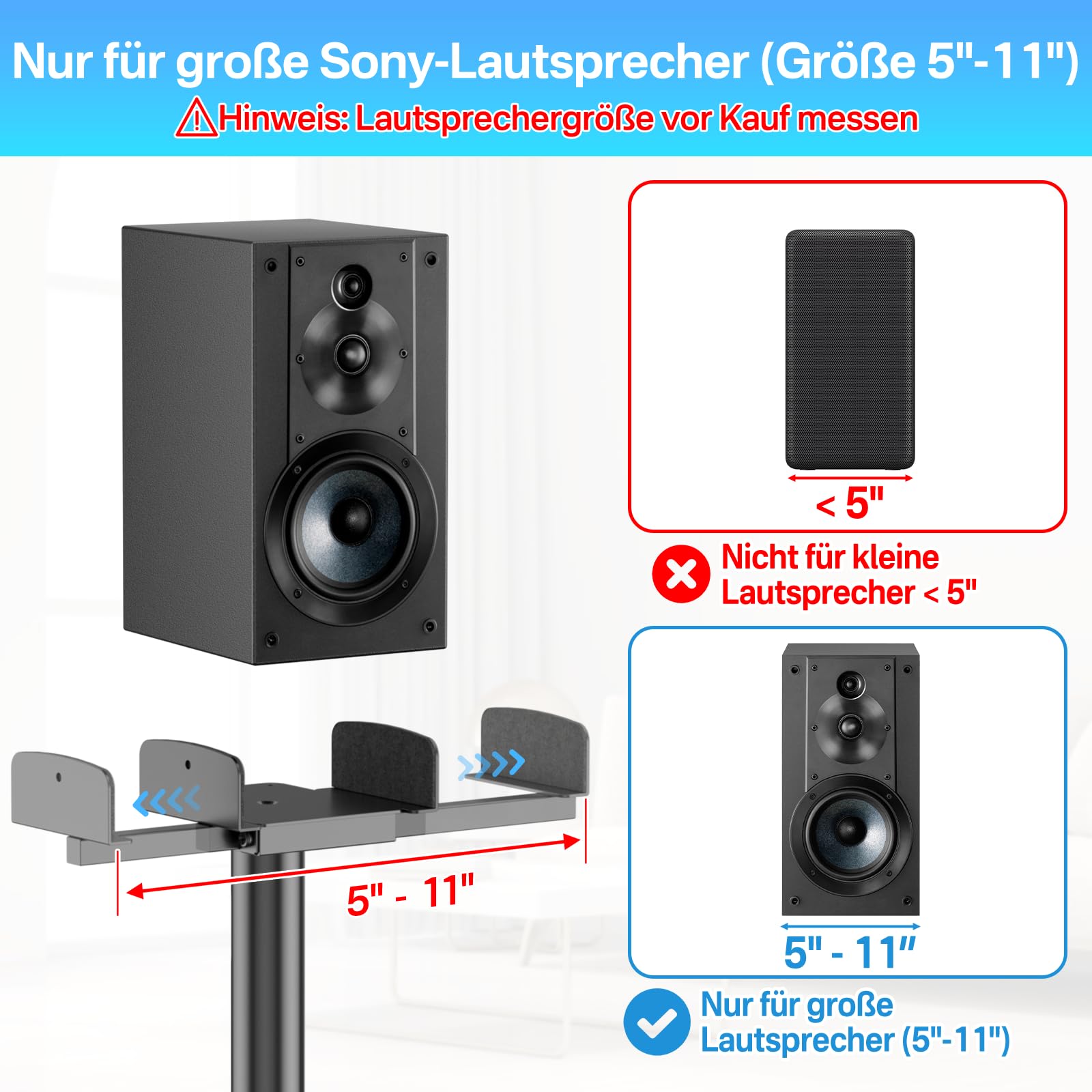 Supporto per altoparlanti da pavimento per Sony HT-A9 SA-RS5 SA-RS3S Supporto per altoparlanti regolabile da 29" a 37,5" per altoparlanti surround Sony