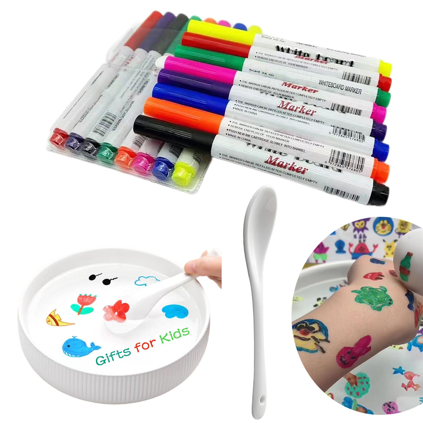 7 Colors Magical Water Painting Pen, Magic Floating Ink Pens Set for Kids, Erasable Whiteboard Marker with Spoon, Colored Doodle Drawing Pen, Amazing Kids' Gifts for Boys and Girls