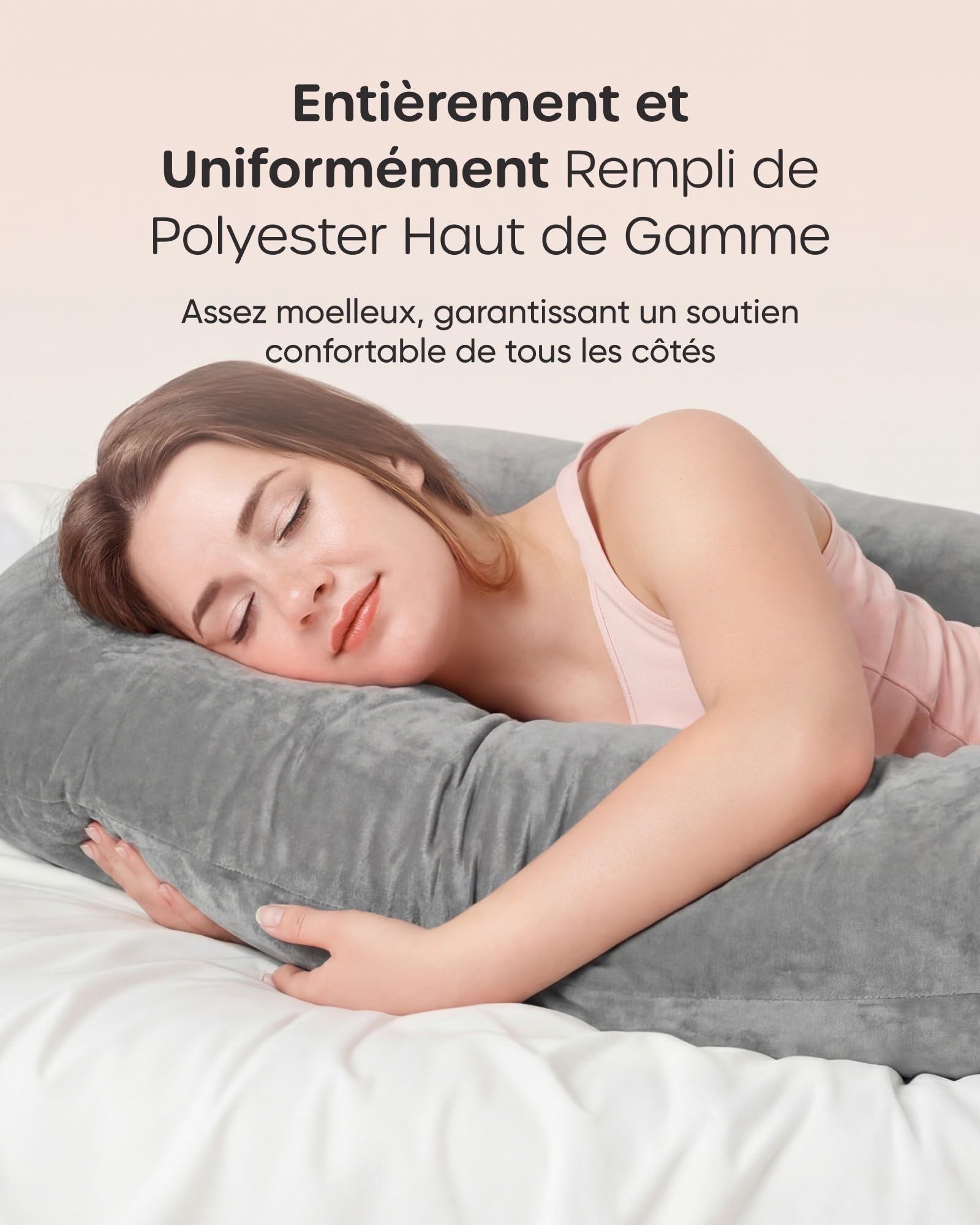 Nuliie Coussin de Grossesse pour Dormir, Oreiller de Corps Complet en Forme de U, Soutien pour Le Dos, Les Hanches et Les Jambes des Femmes Enceintes, avec Une Housse en Velours Lavable (Gris)