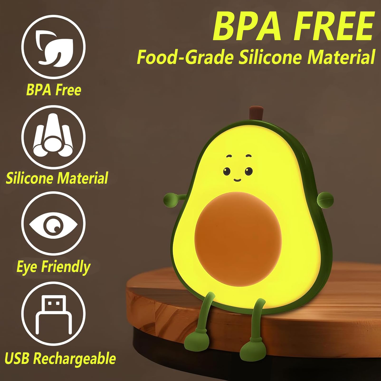 Avocado Night Light, Cute Kids Bedroom Lamp, USB Charging Timer, Room Fun Decorative Light, Boys, Girls Room Decoration Gift - Image 4