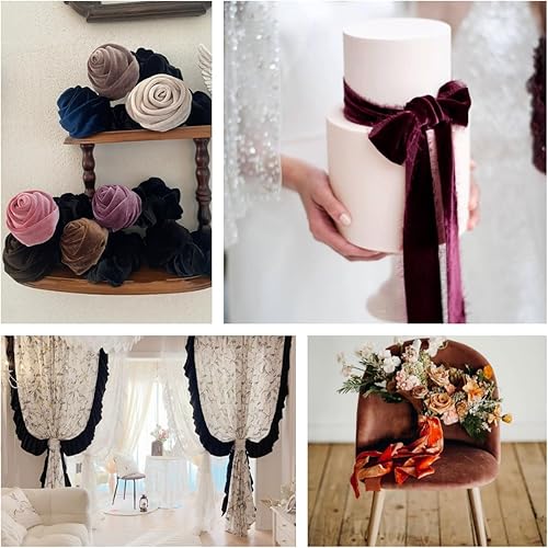 Miniatura 5 de Cinta de terciopelo burdeos con alambre de 2.5 pulgadas de ancho, 5 yardas, cinta de tela de terciopelo, carrete de una sola cara, cintas de