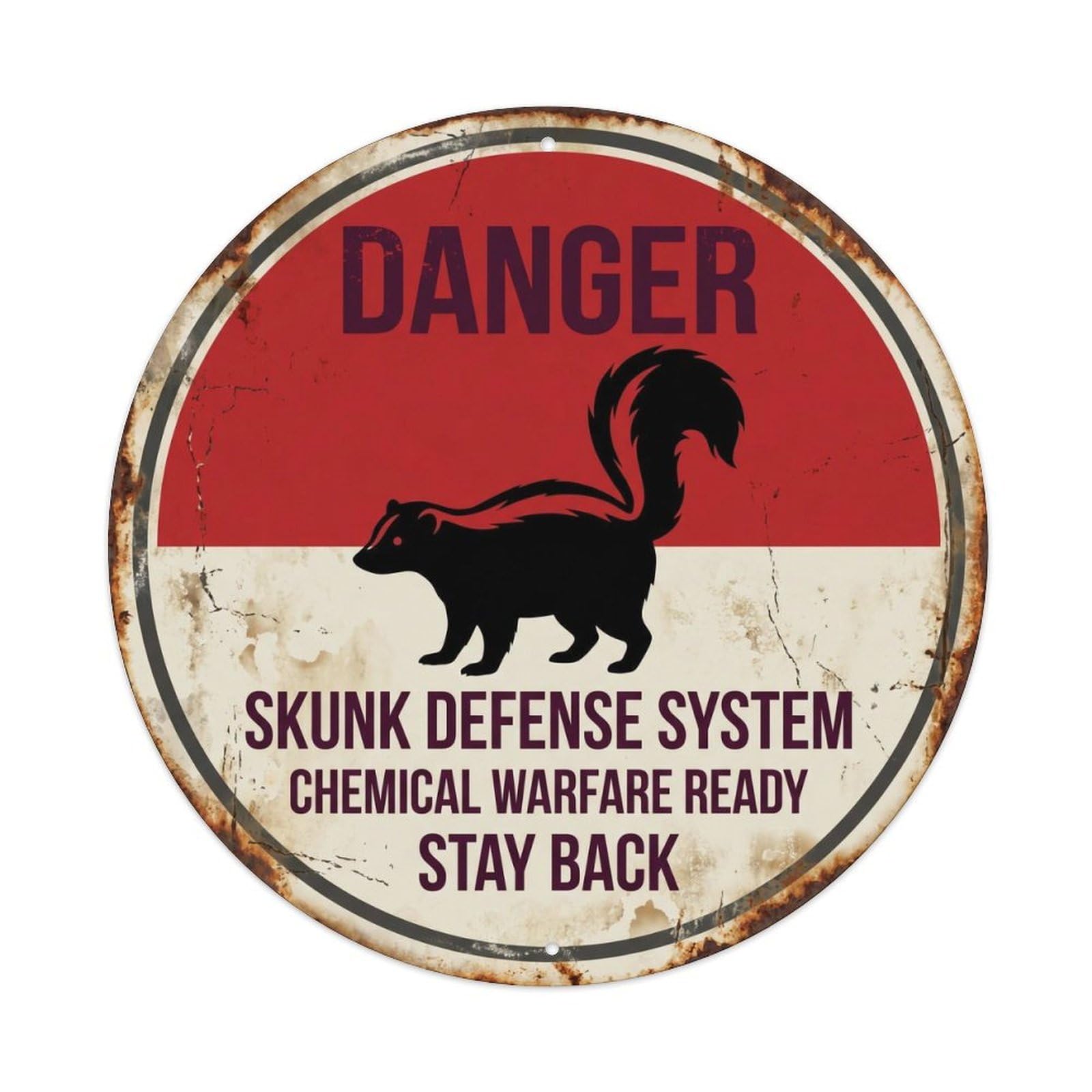Fqcyn Style Grumpy Skunk Chemical Weapon Metal Tin Sign Plaque Wall Decor For Cafe, Club Bar, Office, Home Garden Round Metal Poster 8X8inch
