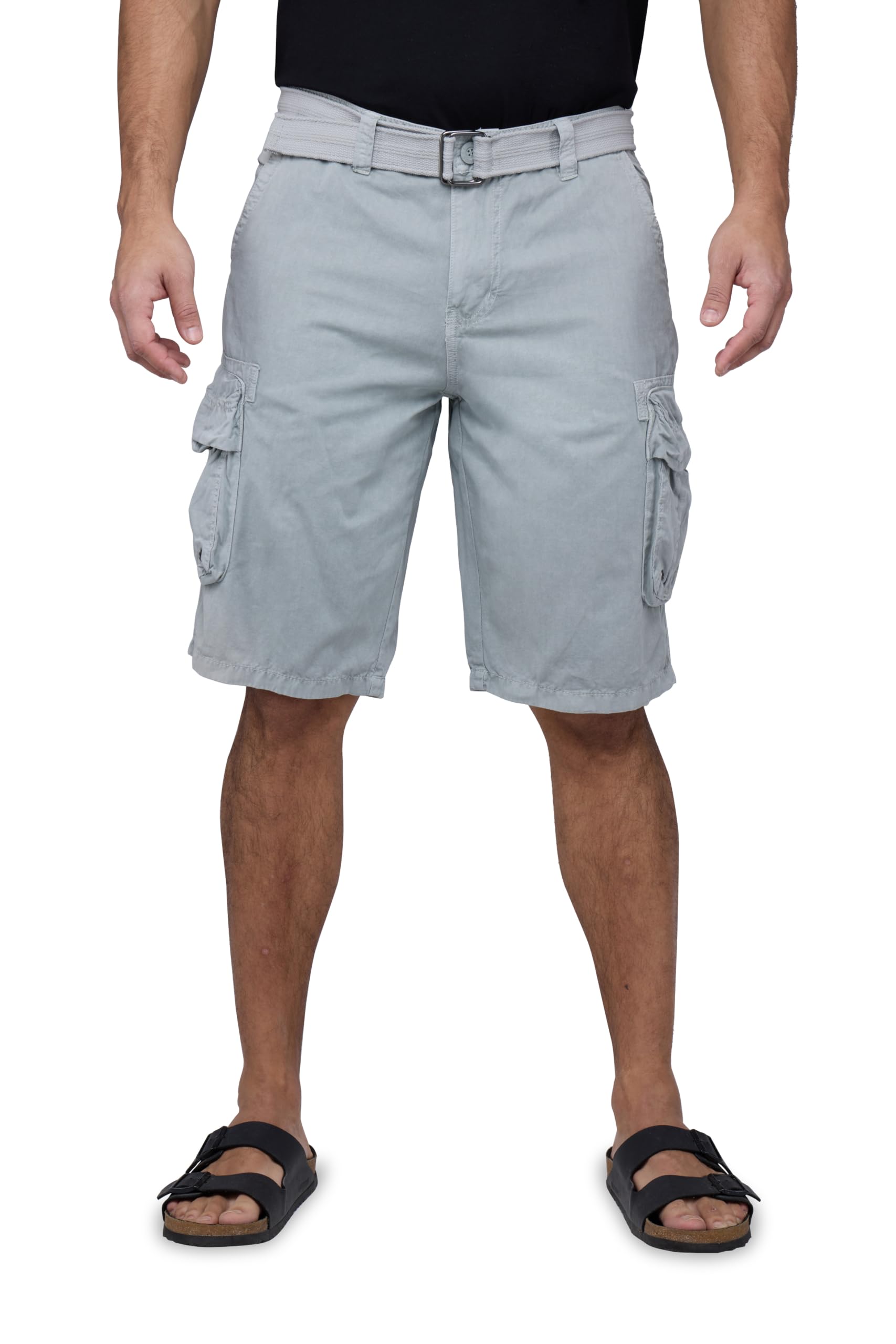 RAW X Mens Belted Cargo Shorts, Relaxed Fit Casual Knee Length Cargo Shorts for Men (Big and Tall Shorts for Men), Hidden Snap Pocket - Slate Grey, 38