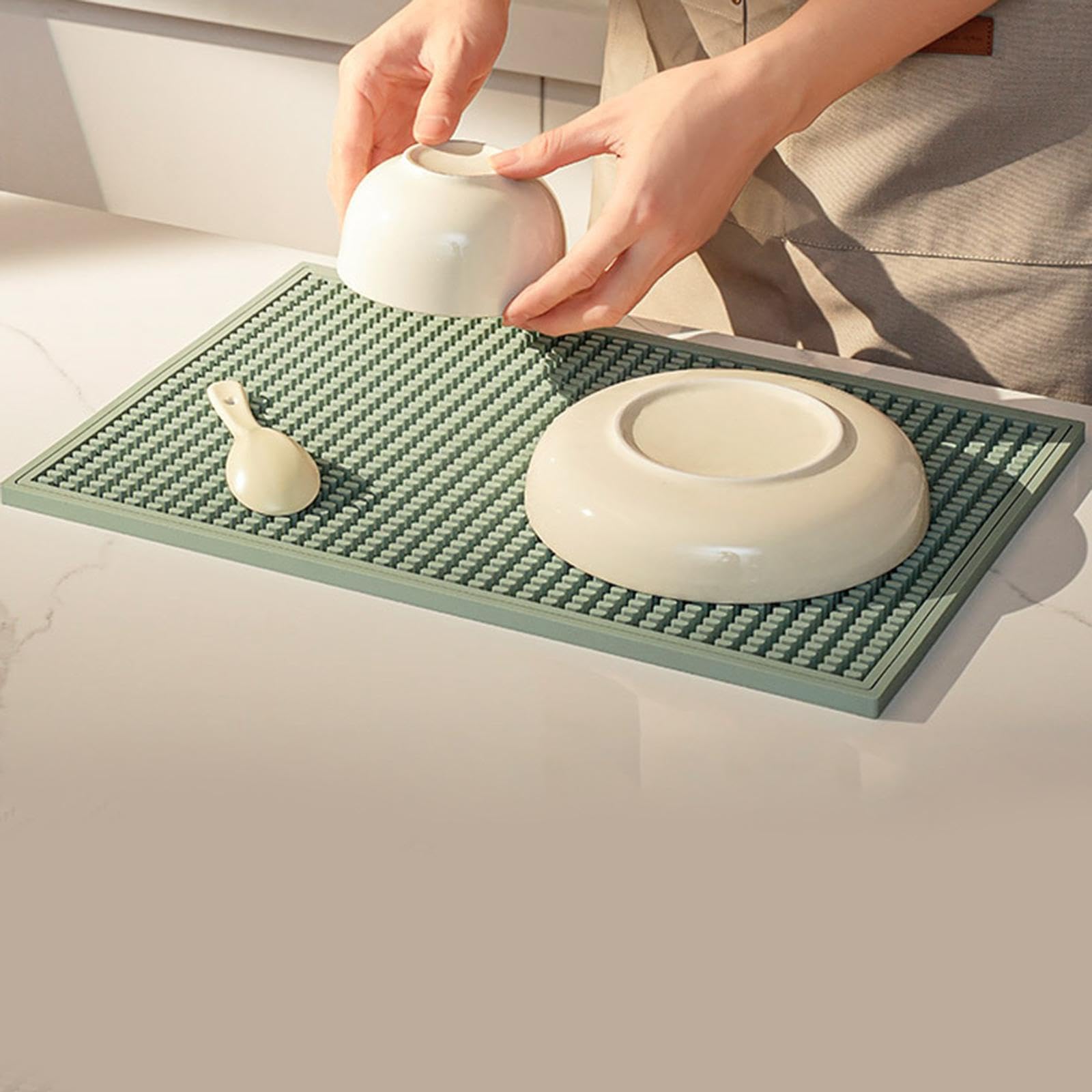 Alfombrilla para Bar, Alfombrilla Multifuncional Antideslizante para Encimeras, Vasos, Cocina, Estilo Rústico, Cafetería, 45 X 30 Cm, Verde, tal como se describe