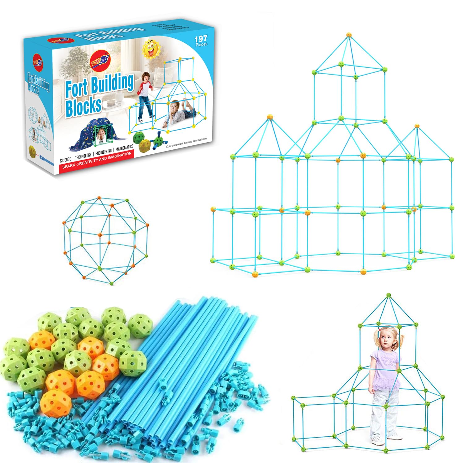 Planet of Toys Fort Building Kit 197 Pieces Construction STEM Toys, Builder with Sticks and Balls for Castle Building, DIY Building Play Tent, Tunnel Indoor & Outdoor Playhouse Educational Toy (B0CVX176KJ) Amazon Price History, Amazon Price Tracker