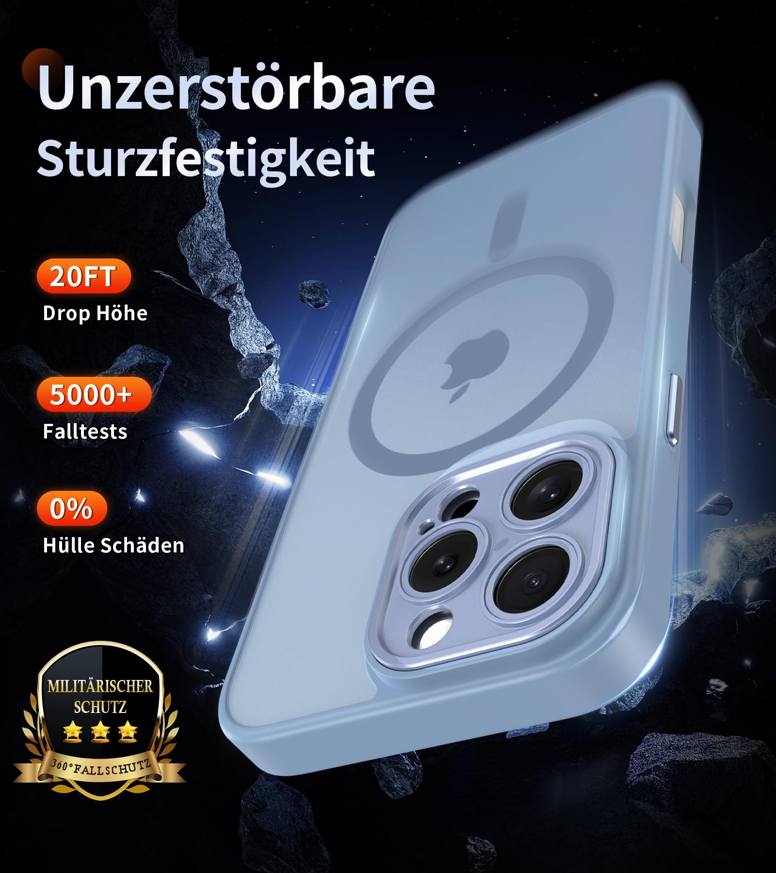 FLLAO Cover Magnetica per iPhone 16 Pro Custodia e 2 Pellicole in Vetro Temperato, Cover iPhone 16 Pro Magsafe, Custodia Traslucida Opaca Posteriore Sottile Antiurto Protettiva Case, Blu