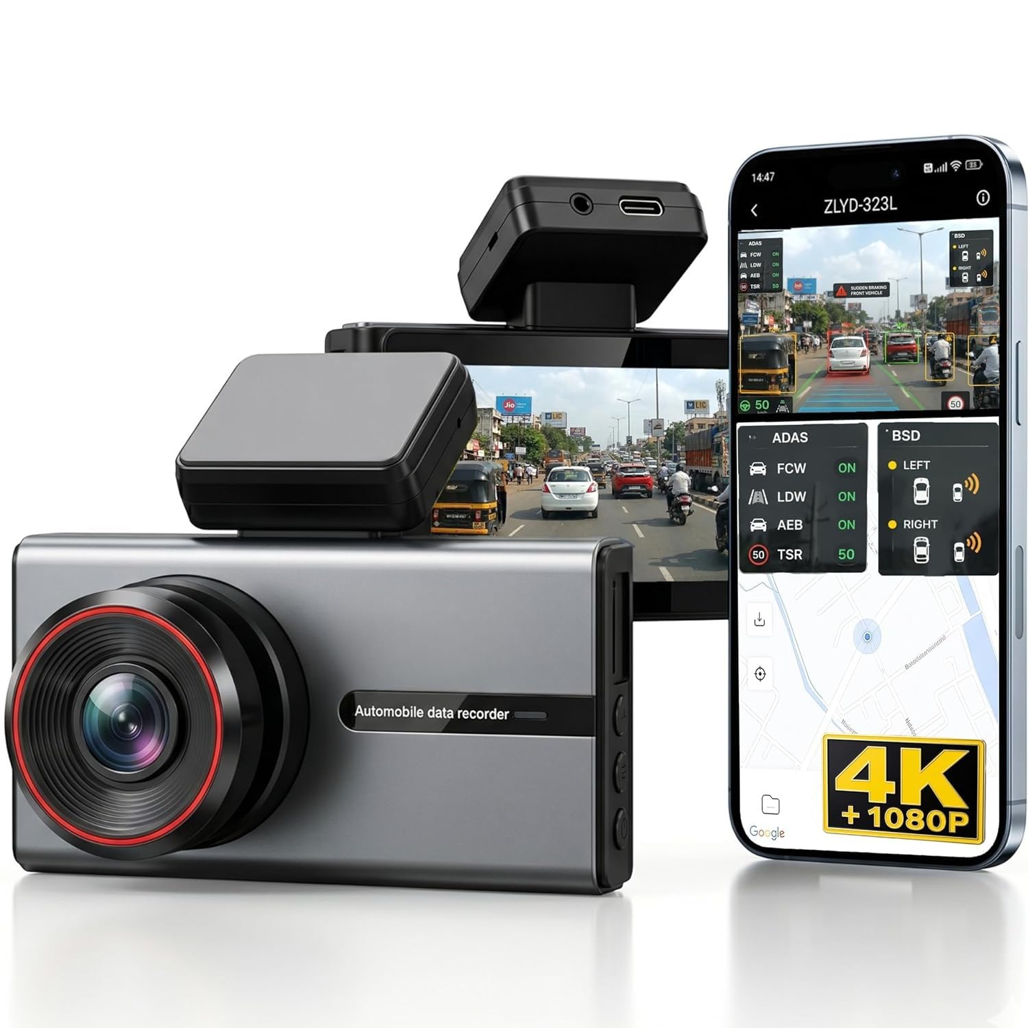 Golens T4-B2V 4K 2 Channel Dash Camera for Cars, 4K Front + 1080P Rear, WiFi App Control, Voice Control, 3" IPS Display, ADAS, BSD, Night Vision, Loop Recording, Parking Monitor, G-Sensor-image-24