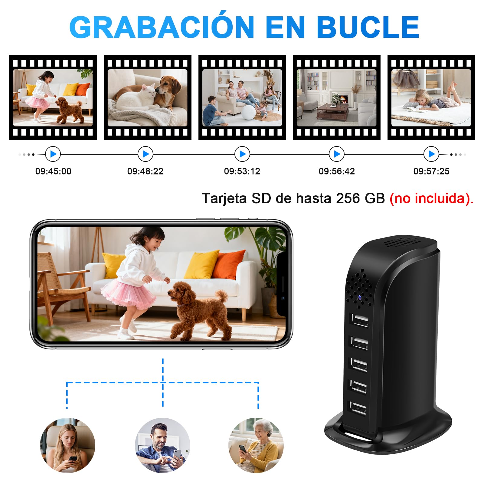 5G WiFi Cámara Espía Oculta, 1080P Micro Cámara Espía | Mini Cámara Oculta Wifi, 5 Puertos USB Cargador Cámara Espía Oculta, Detección de Movimiento, Grabación en Bucle, APP Remoto