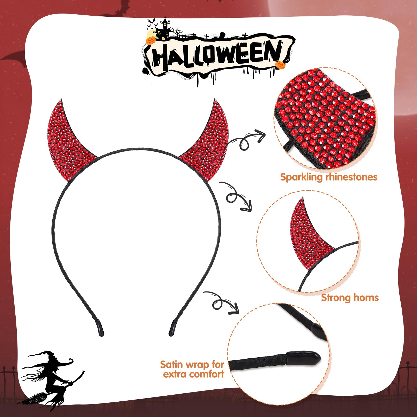 2 Pack Devil Ears - Black & Red Devil Horns Headband for Halloween Cosplay - Image 3