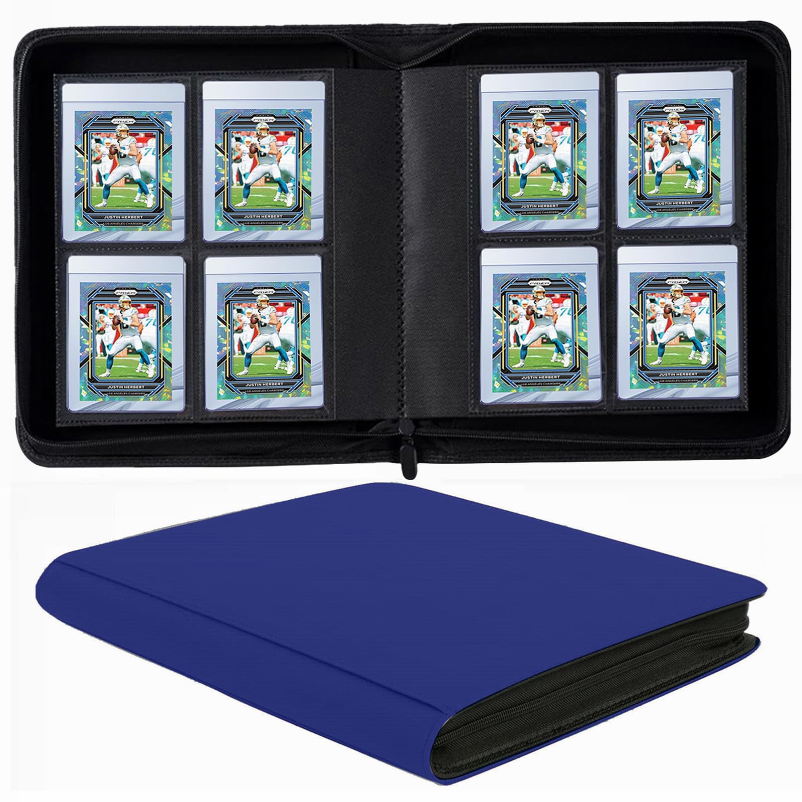 4-Pocket Card Binder for Semi Rigid Card, Ringless Card Binde Album Holds Semi Rigid Card Holder, Semi Rigid Card Holder Binder (Blue)