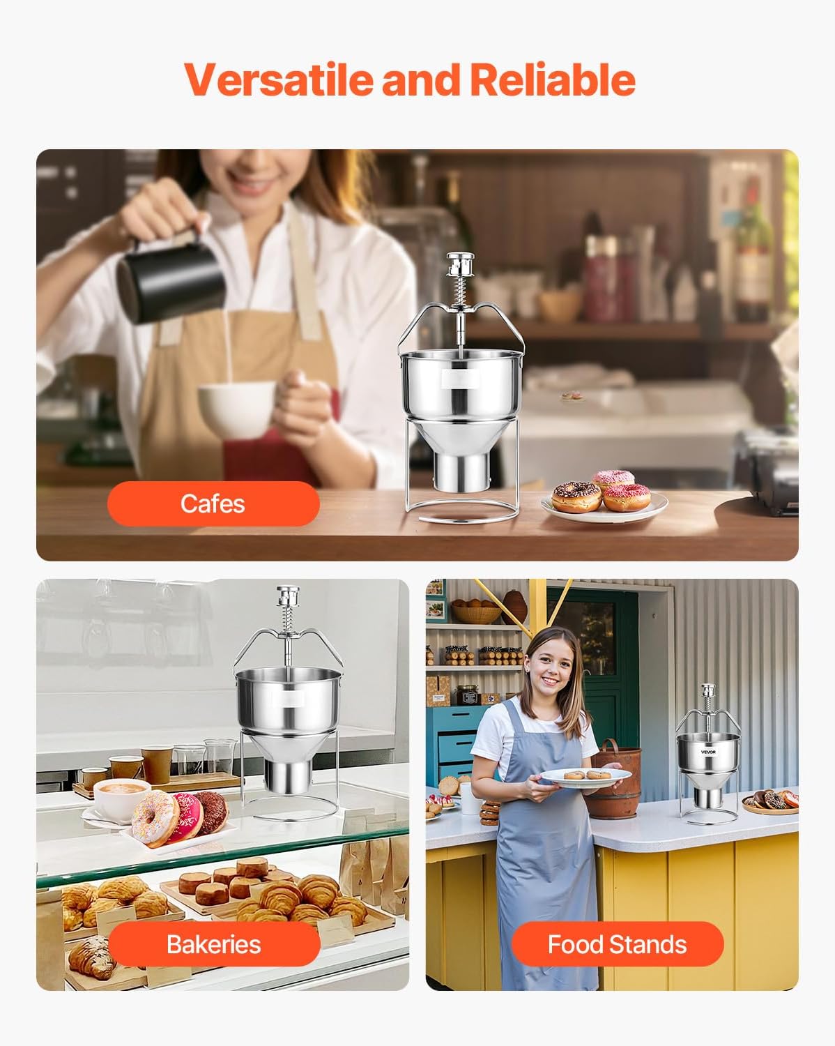 Happybuy Donut Depositor, Large Capacity Manual Donuts Dropper, 304 Stainless Steel Commercial Batter Dispenser, 6 Thickness Adjustment Doughnut Hopper with Stand, Ideal for Restaurant