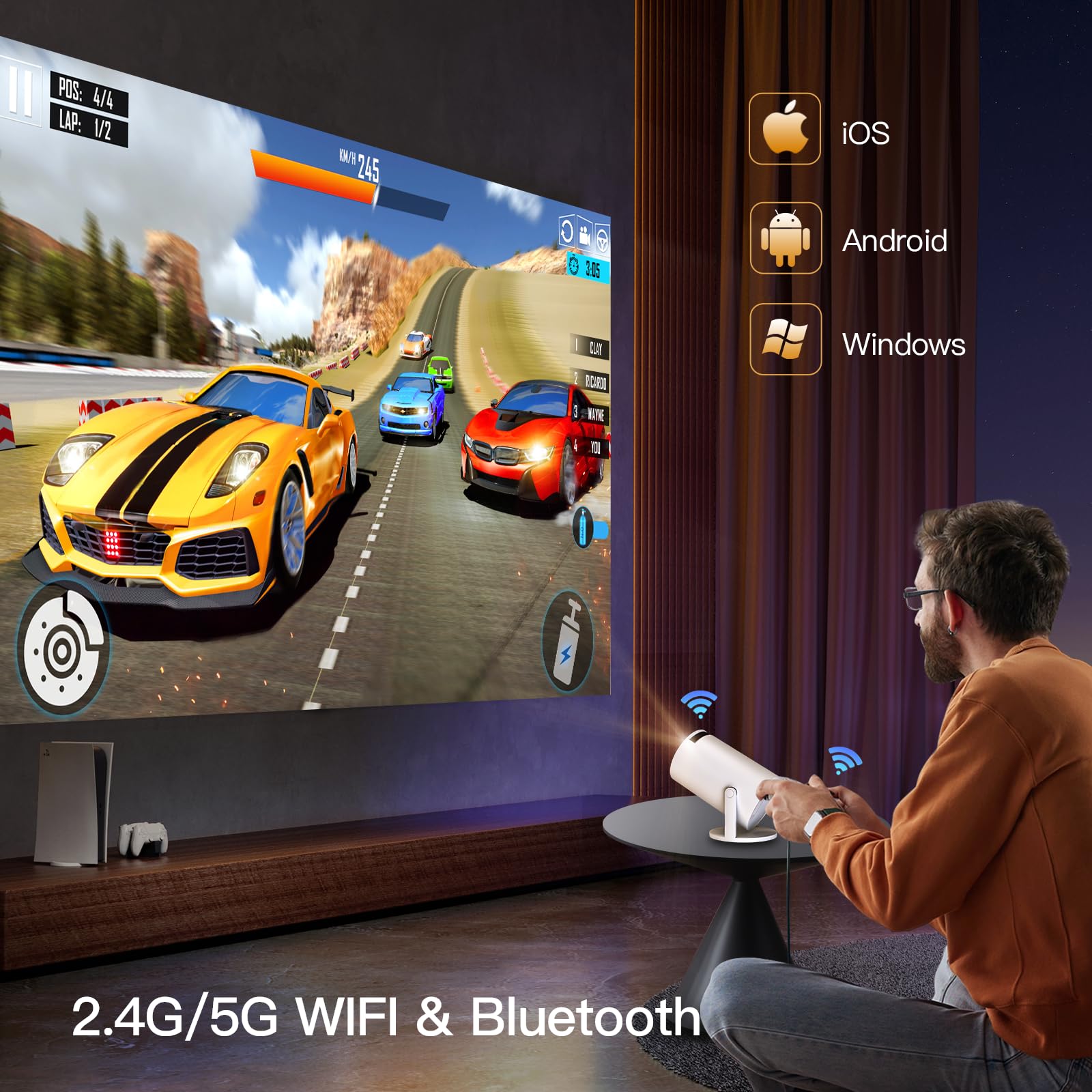 Mini-Projektor mit WiFi und Bluetooth, Smart Vision Beam Projektor mit Android 11, Outdoor Portable Proyector, 1080P Unterstützung, Auto Keystone Home Movie Projektor für Telefon/PS4, LYNCAST