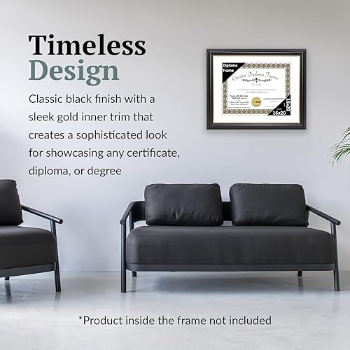 Vista 73 de Creative Picture Frames Marco para diploma Rockefeller de 9 x 12 pulgadas, color negro con borde dorado, muestra un certificado de 9 x 12 pulgadas