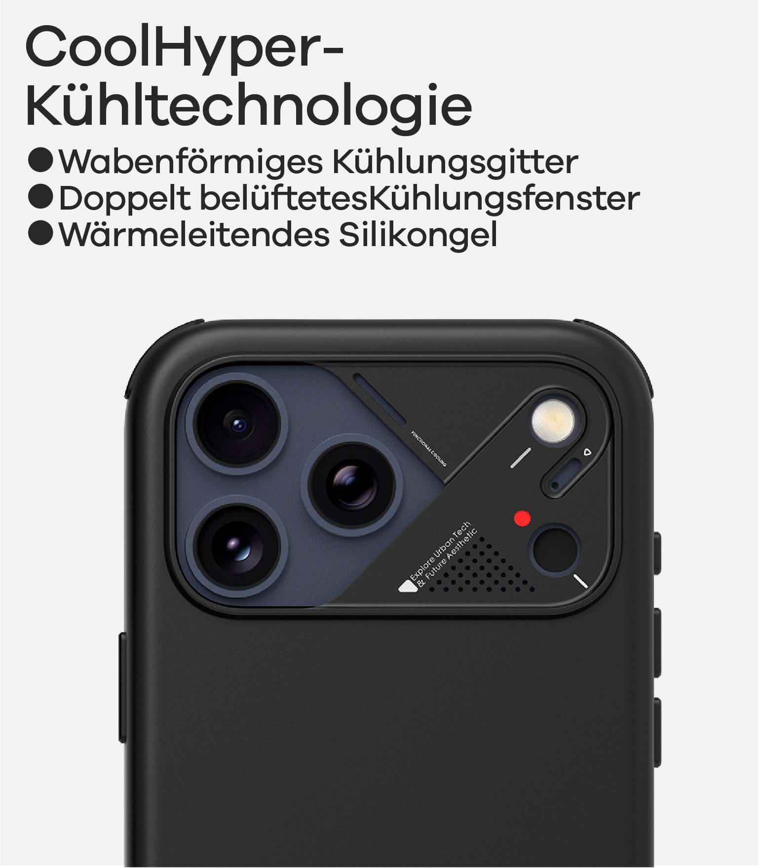 Aulumu A17 Veganes Leder Hülle für iPhone 17 Pro Max Case für Magsafe mit Kühlrippen und Kamerasteuerung Schutzhülle, CoolHyper Handyhülle Stoßfest Kratzfest Komplett Wrap-Around, Schwarz