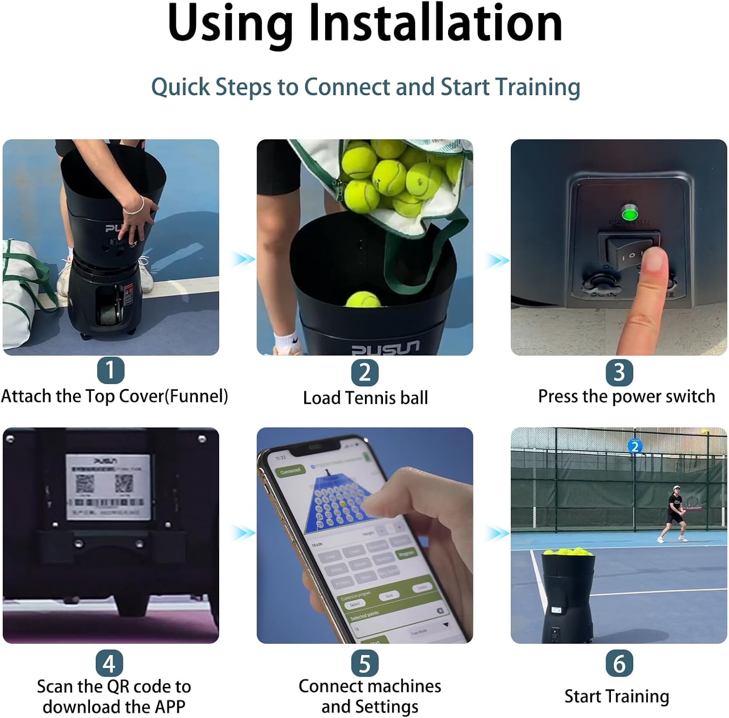 PT-MINIPro Portable Tennis Ball Machine - Lightweight Indoor Tennis Server with APP Control, 65-Ball Capacity & Teaching System, Smart Tennis Trainer for Schools (3-5H Battery)