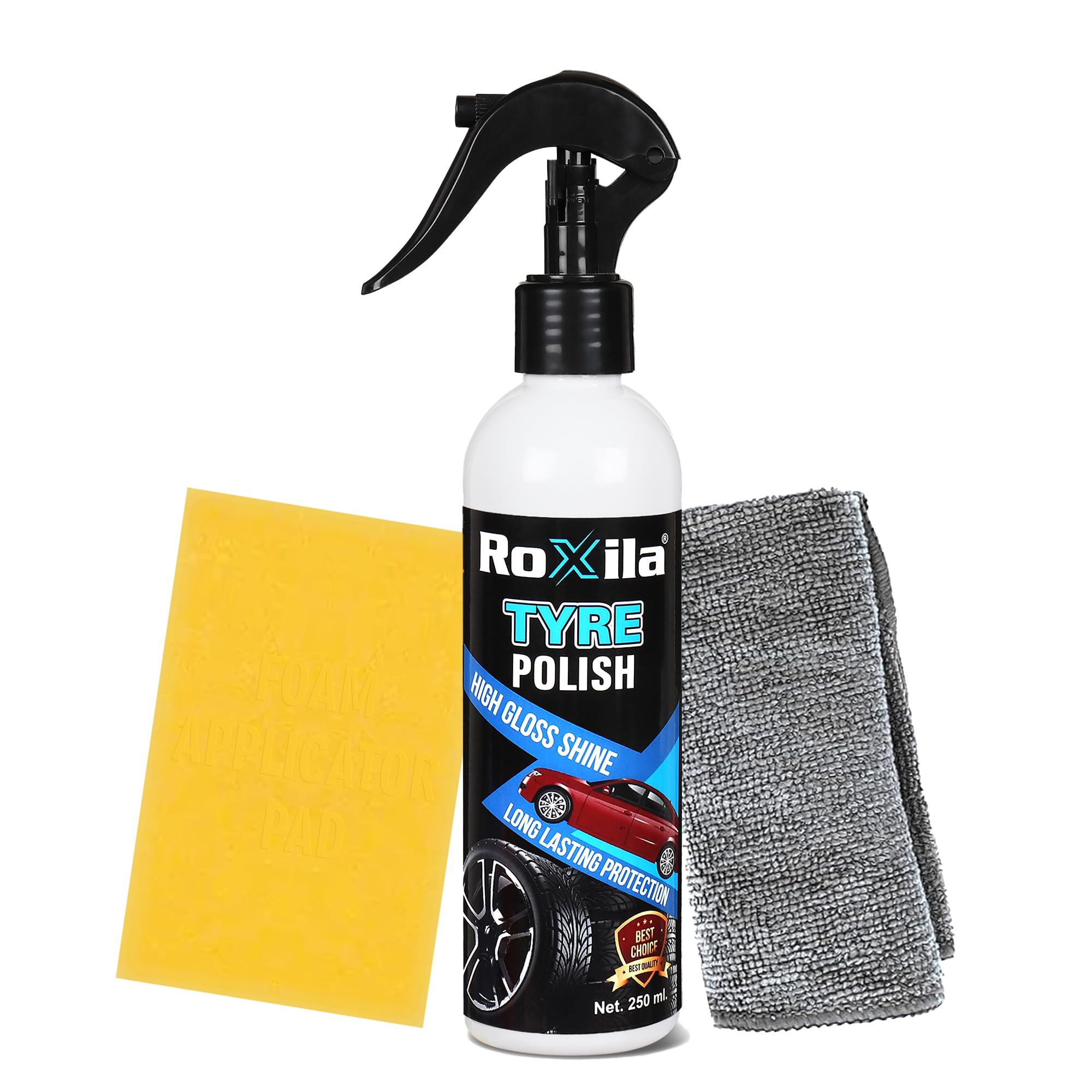 Roxila TYRE POLISH with MICROFIBER CLOTH for Car and Bikes Long lasting Result with Long lasting Protection Super Black Shine for Rubber, Plastic Parts, Dullness, Non Greasy - 250ML-image-34