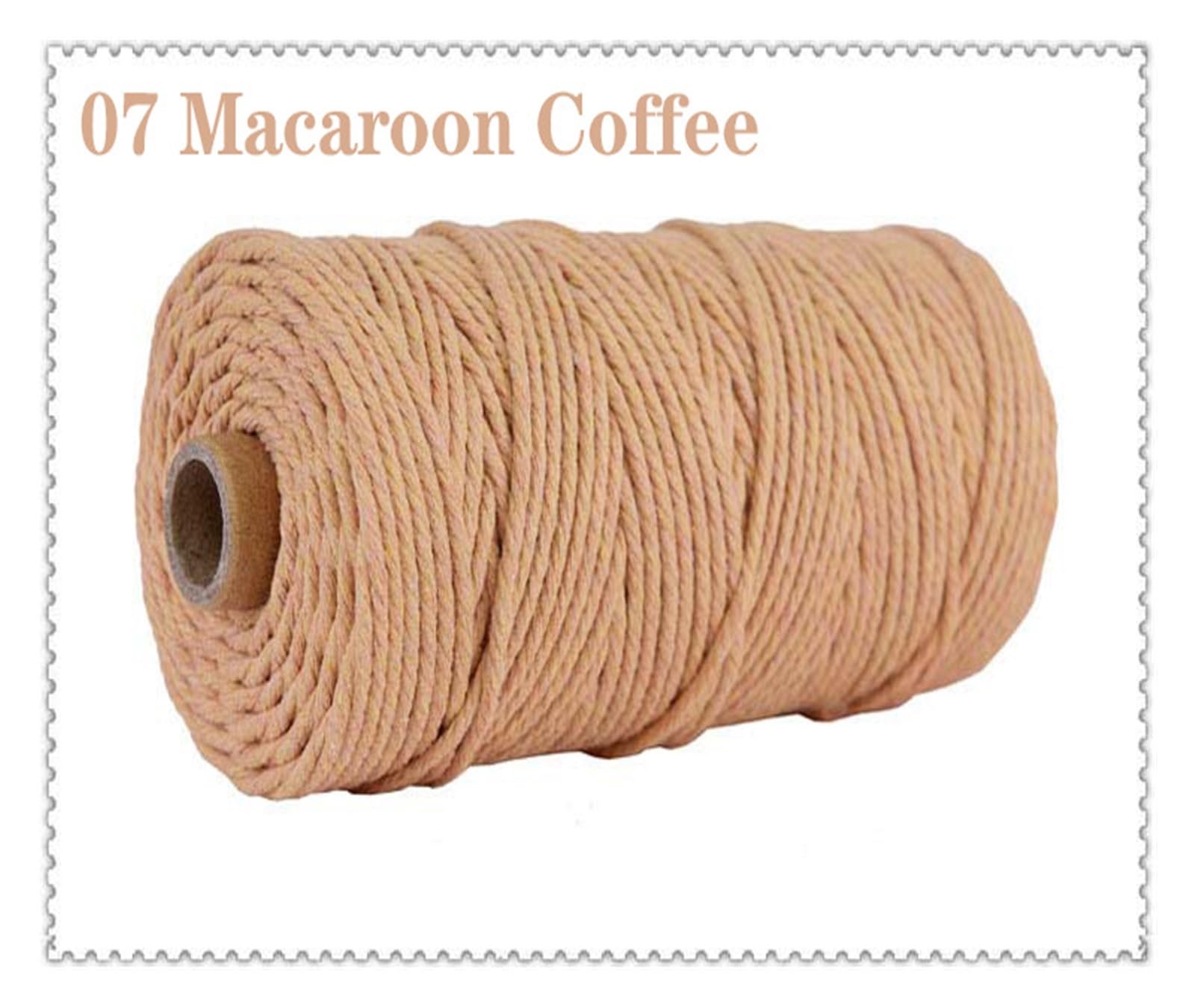 Lina konopna pleciona, 3 mm 100% bawełniany sznurek, kolorowy, ręcznie robiony, skręcany do makramy, dekoracja domu, wesele, opakowanie foliowe 100 m(07 Macaroon Coffee)