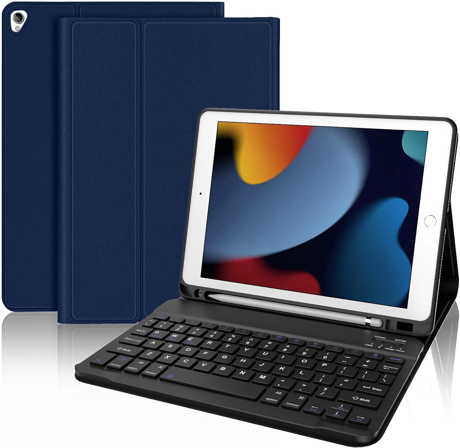 IVEOPPE iPad 第9世代 キーボード付きケース 第8世代 第7世代 10.2インチ 軽量 薄型 iPad Air3 ケースiPad Pro 10.5インチ キーボードカバー着脱式 マルチペアリング ペンホルダー付き 多角度調整 スタンド 磁気吸着 オートスリープ機能 ペン収納 耐衝撃 傷つけ防止 全面保護 Type-C充電式 日本語説明書 ブルー