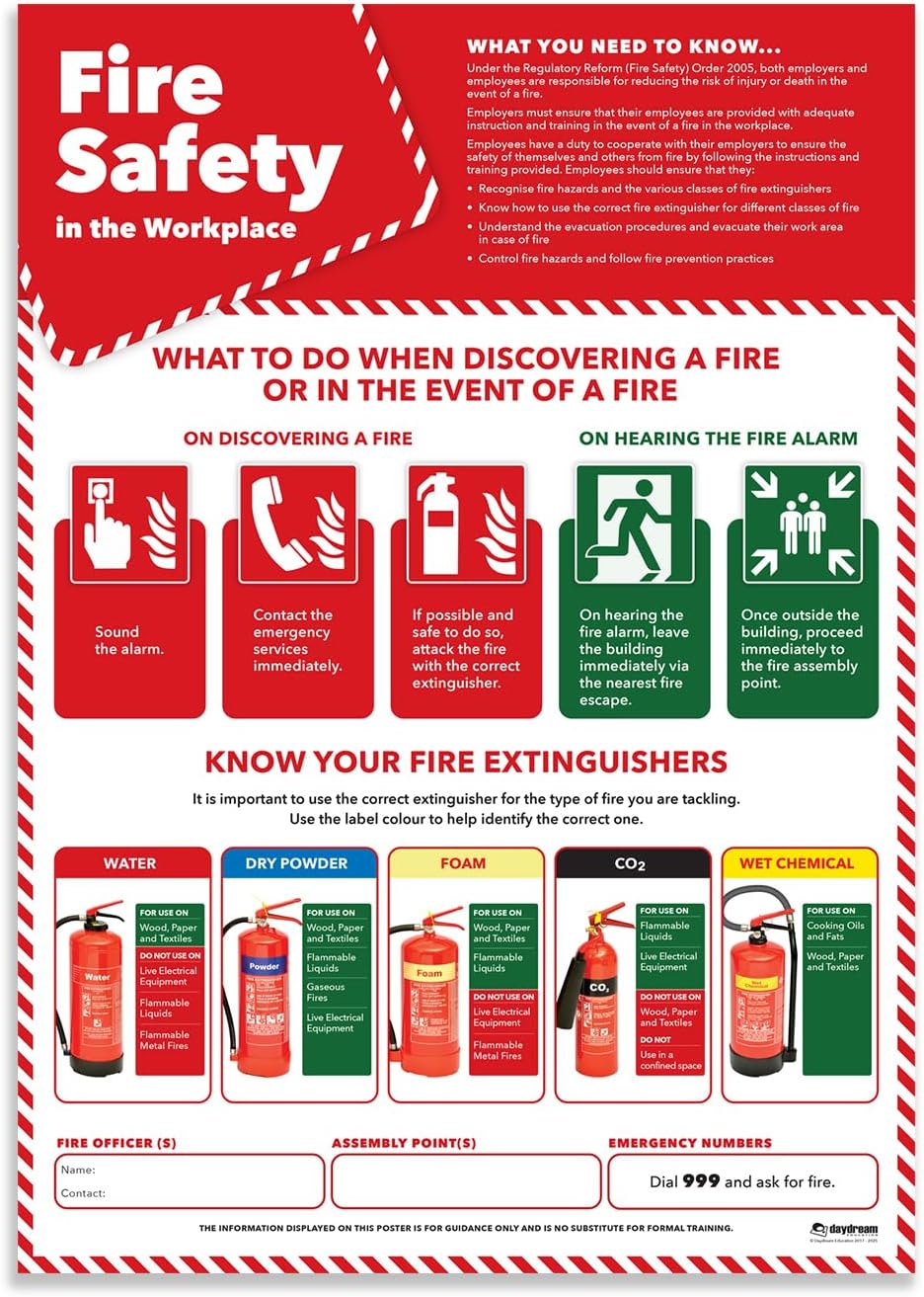 Fire Safety in the Workplace - Health and Safety Posters - A2 (420mm x 594mm) - Laminated - Office and Commercial Wall Charts by Daydream Education.