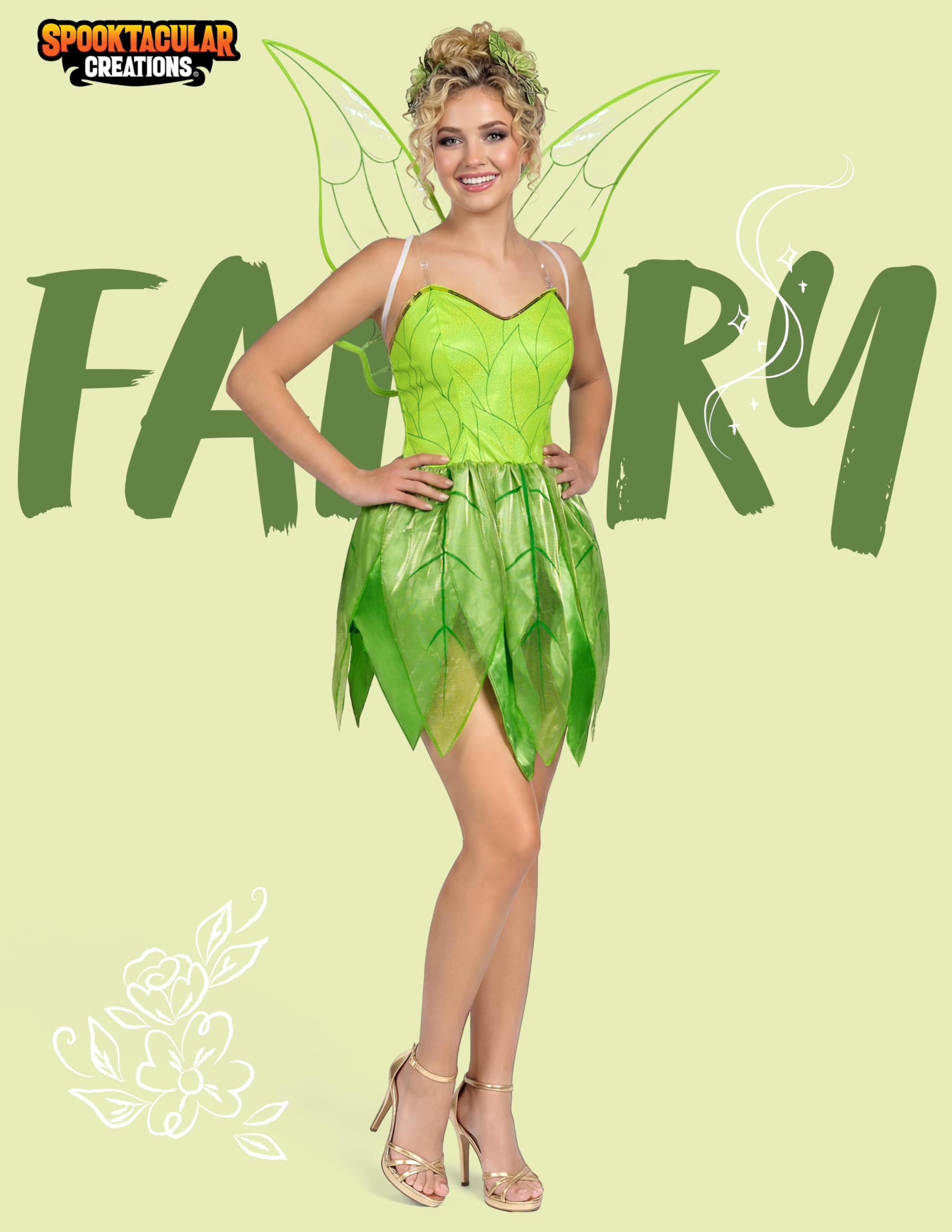 Spooktacular Creations Robe de conte de fées verte avec ailes de fées pour adulte Costume d'Halloween