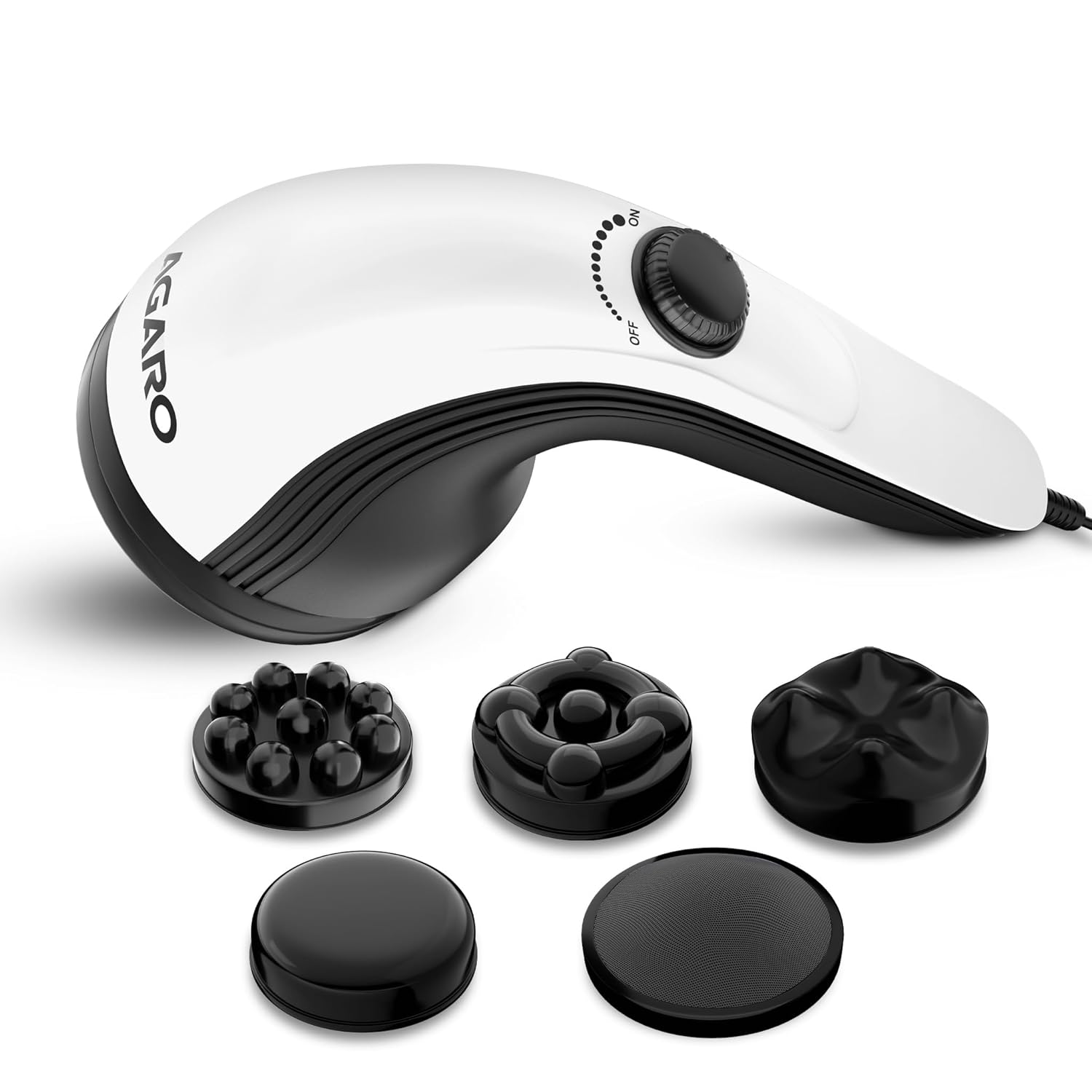 AGARO Atom Plus Electric Handheld Full Body Massager, 4 Massage Heads, Mesh Cover, Variable Speed Settings for Pain Relief and Relaxation, Back, Leg & Foot