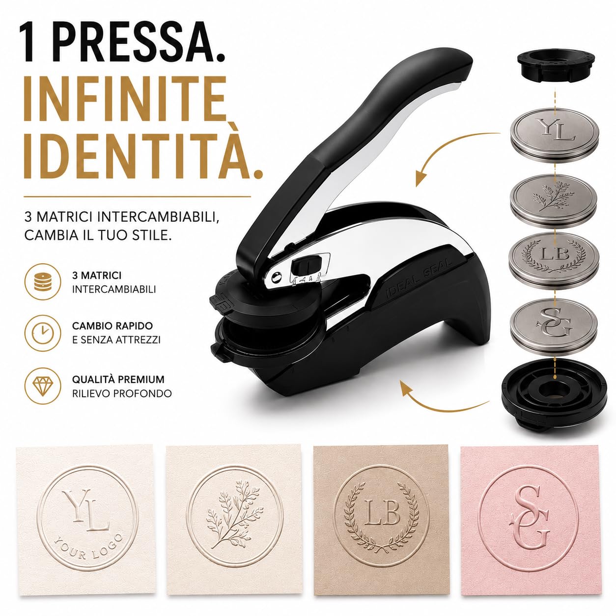 Pressa a Secco Rotonda Diametro 51 mm per Timbro Personalizzabile per Carta, Goffatrice, Inviti, Partecipazioni, Biglietti, Ex Libris