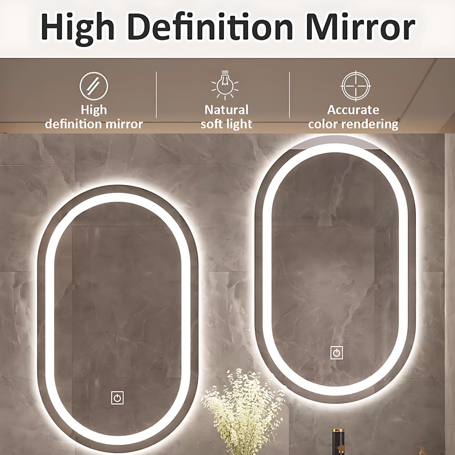 Bathroom Vanity with Sink - Bathroom Vanity with 2 Storage Drawer, 2 Glass Cabinet Door & Defogging Function | LED Light, Bathroom Vanities with Pull - Out Sink Faucet (StyleA, 52IN)
