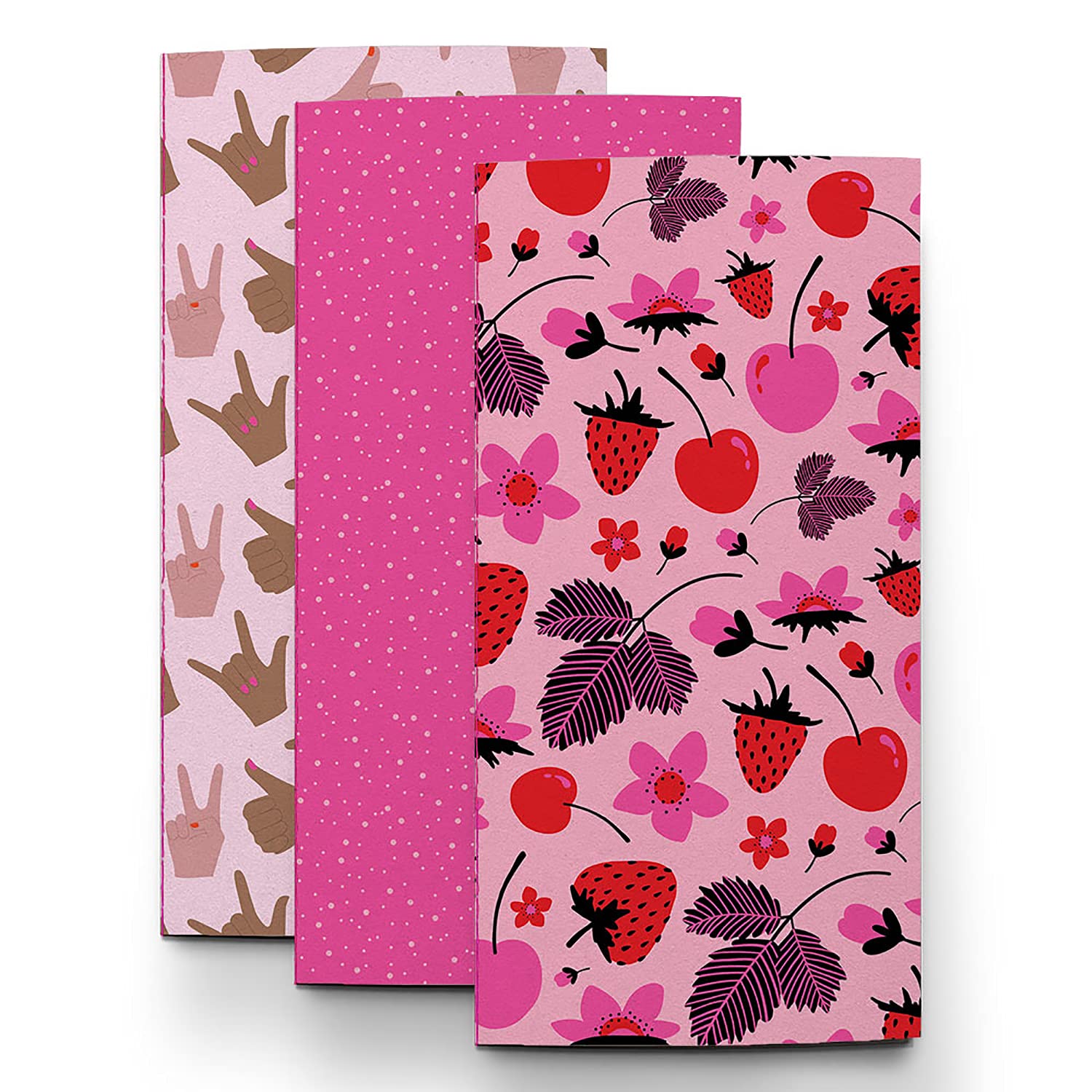 PipsticksTickled Pink Traveler's Notebook Insert, Bright, Colorful, and Fun Notebooks for a Travel Journal, Traveler Journal Refill, Blank Paper, Personal Size, 3 Pack 4.33" x 8.25"