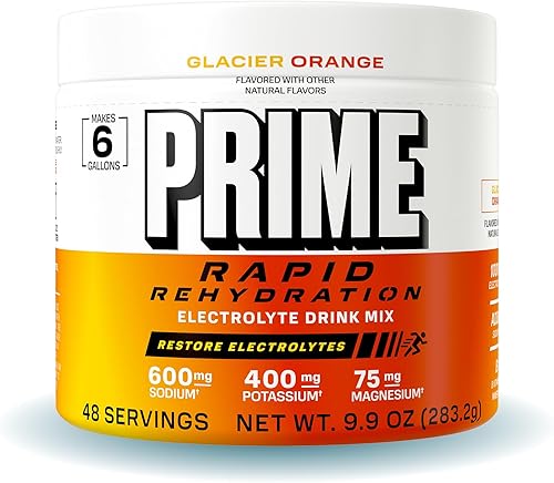 Prime Rapid Rehydration Electrolyte Powder, Glacier Orange, Sugar Free Hydration Drink Mix with Sodium, Potassium, Magnesium & B Vitamins to