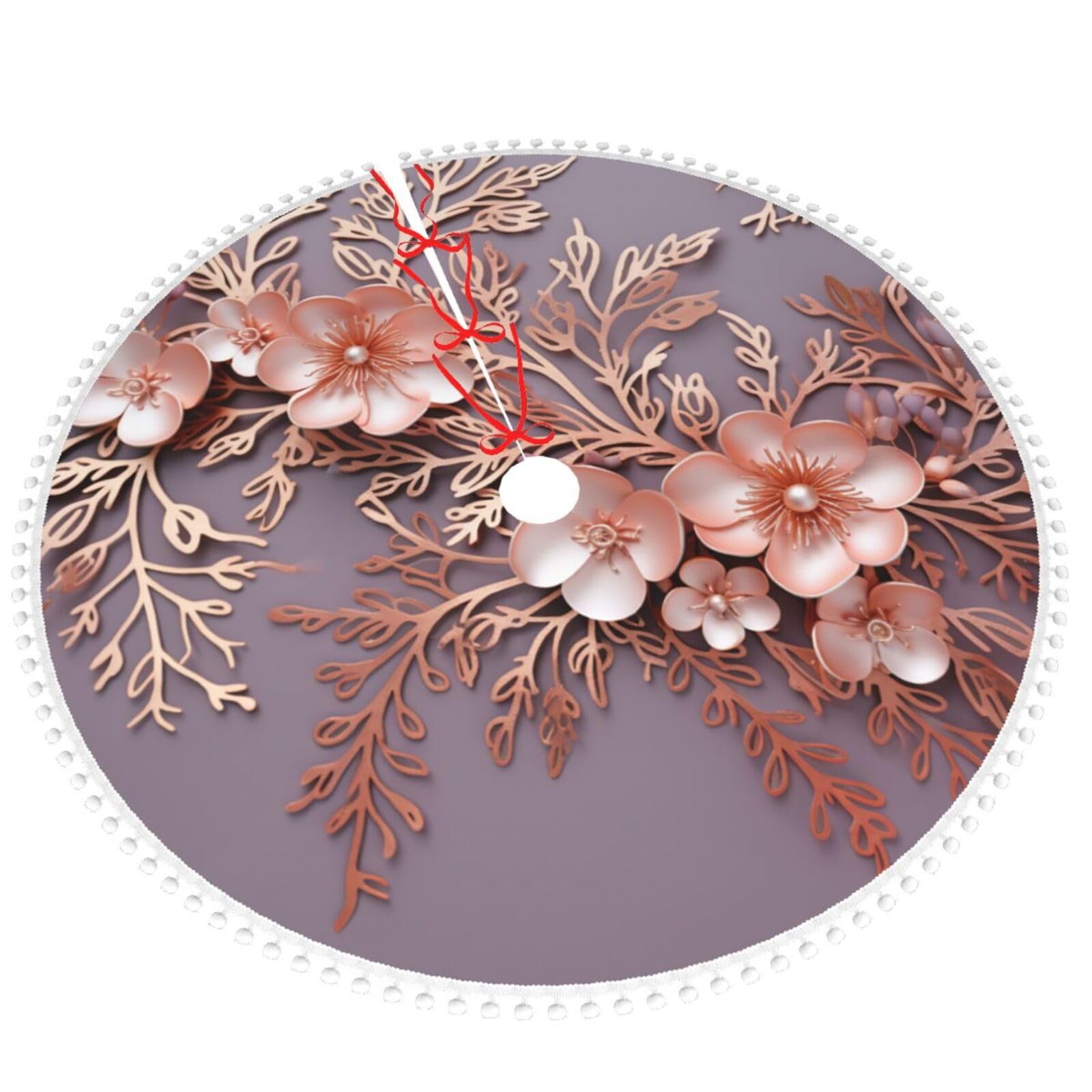 Jupe de sapin de Noël en peluche douce rose gold avec élégants pompons