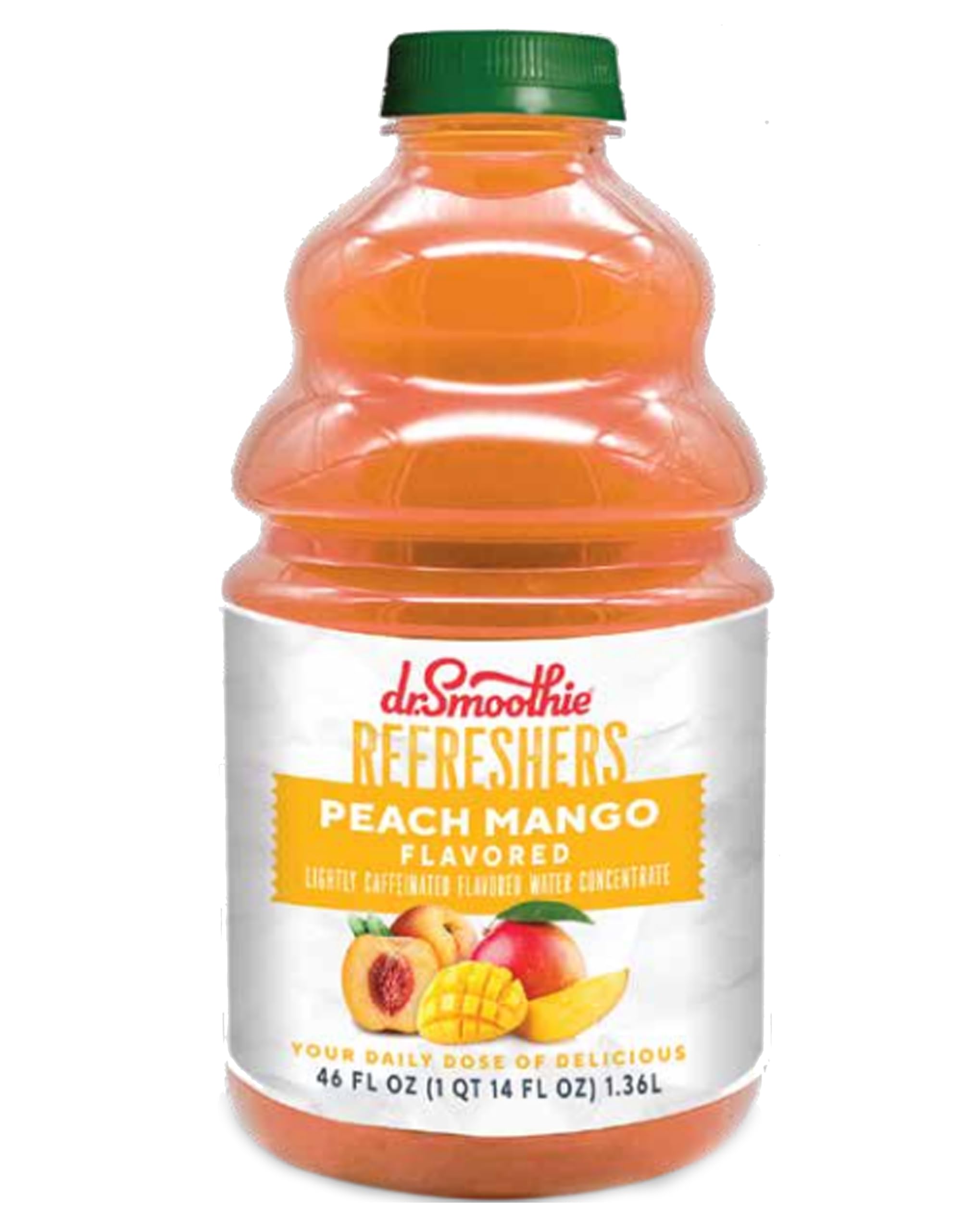 Dr. SmoothieRefreshers Peach Mango – Made with Real Fruit Juice – Drink Concentrate, No Artificial Colors, Shelf-Stable – Lightly Caffeinated with Green Coffee Extract (46 oz Bottle)