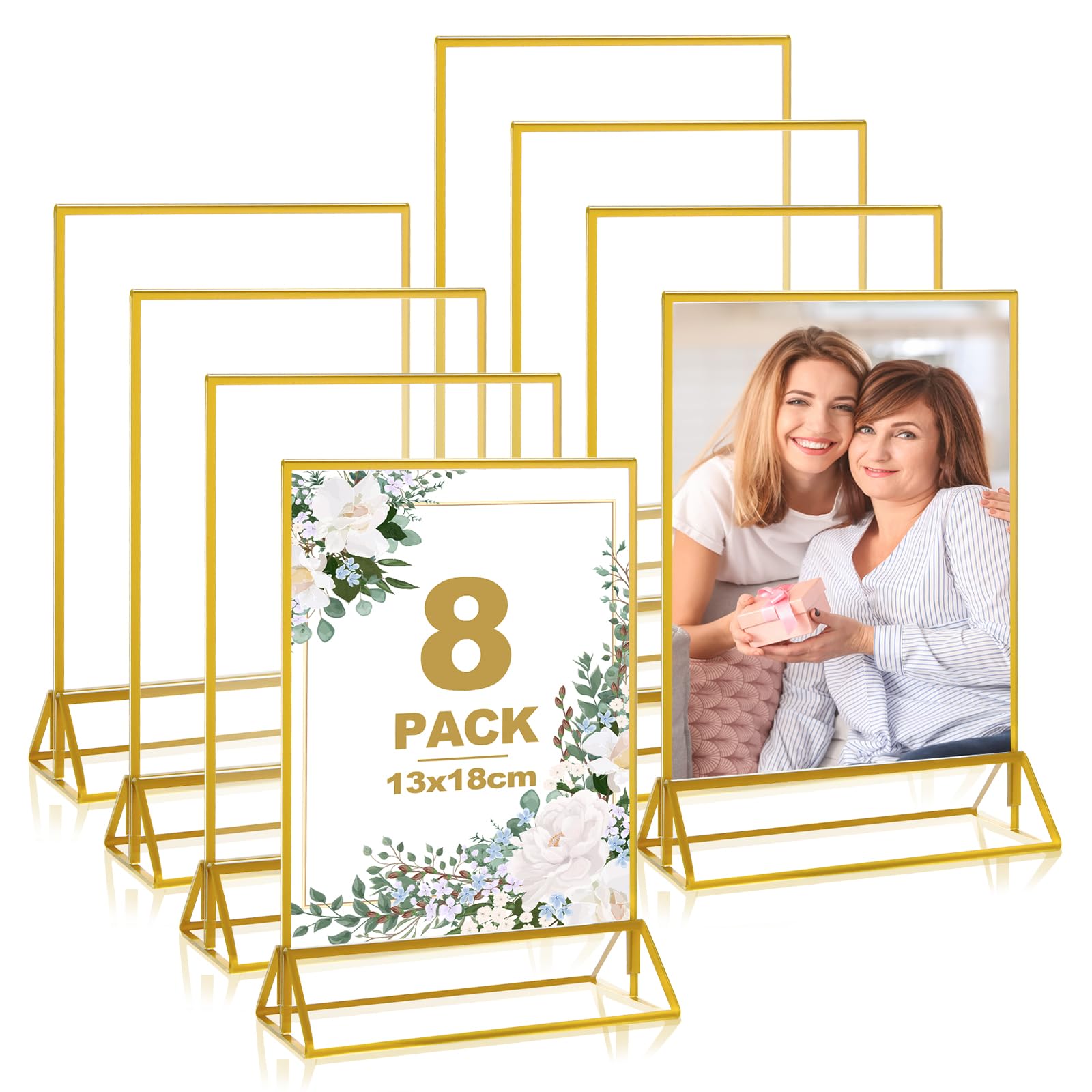 Cadre Photo Table Cade Photo Double Face Dou00e9, Lot De 6, Pote-cates De Table En Acrylique Dore A5 Support De Style Chevalet Cadre Dore Pour Mariage Numeros De Table Porte Cartes De