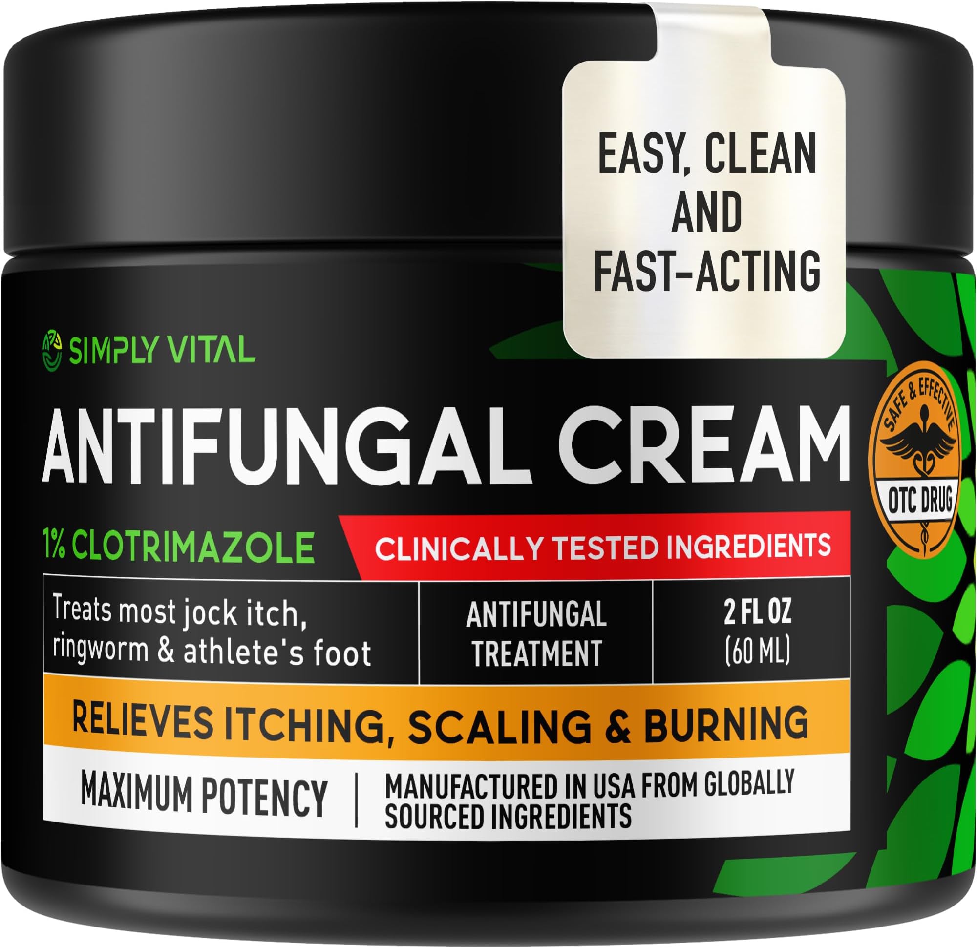 Clotrimazole 1% Antifungal Cream, Athlete's Foot Jock Itch Ringworm 2 oz